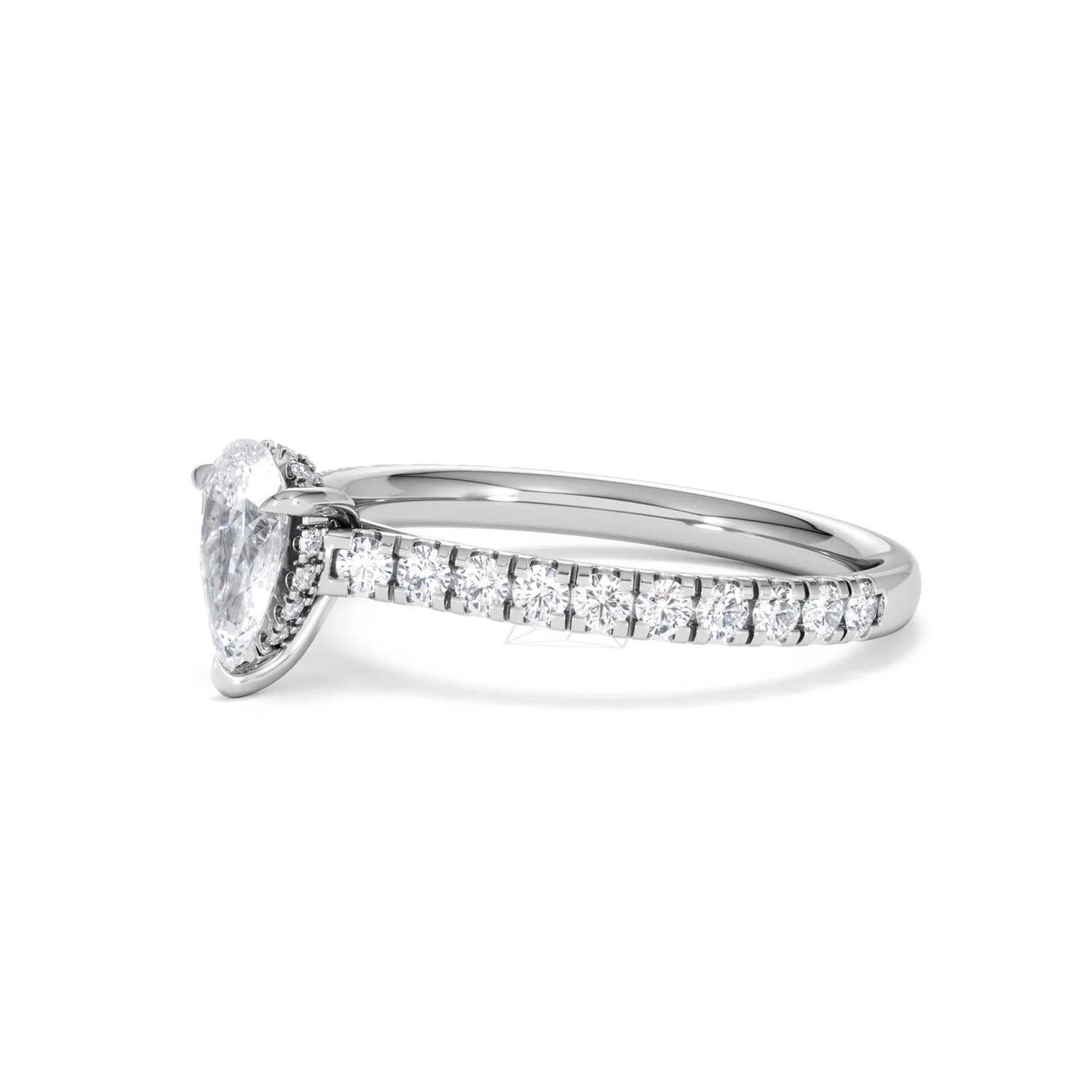 Amora Pear 0.97ct Hidden Halo Lab Diamond Engagement Ring With Side Stones Set in 18K Platinum - Image 76