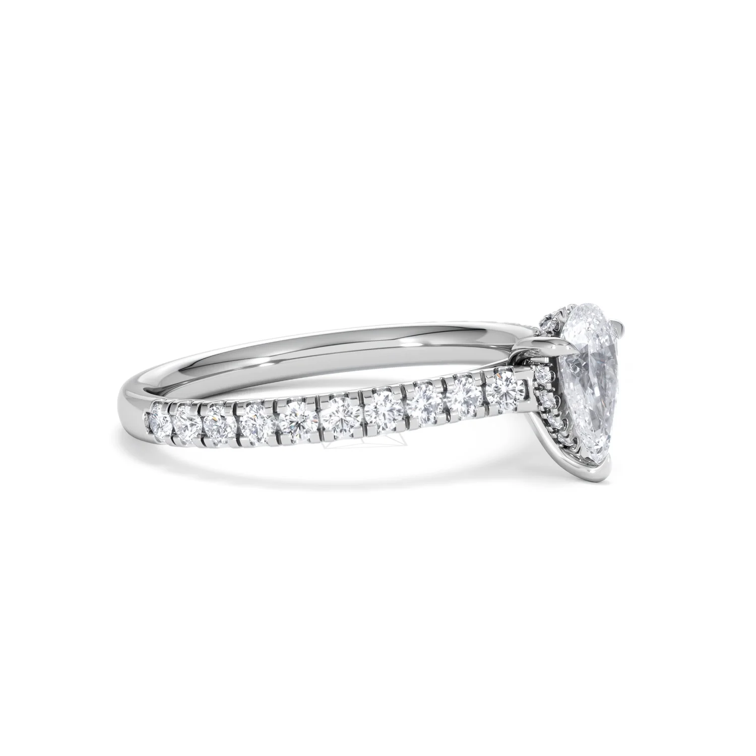 Amora Pear 0.97ct Hidden Halo Lab Diamond Engagement Ring With Side Stones Set in 18K White Gold - Image 20