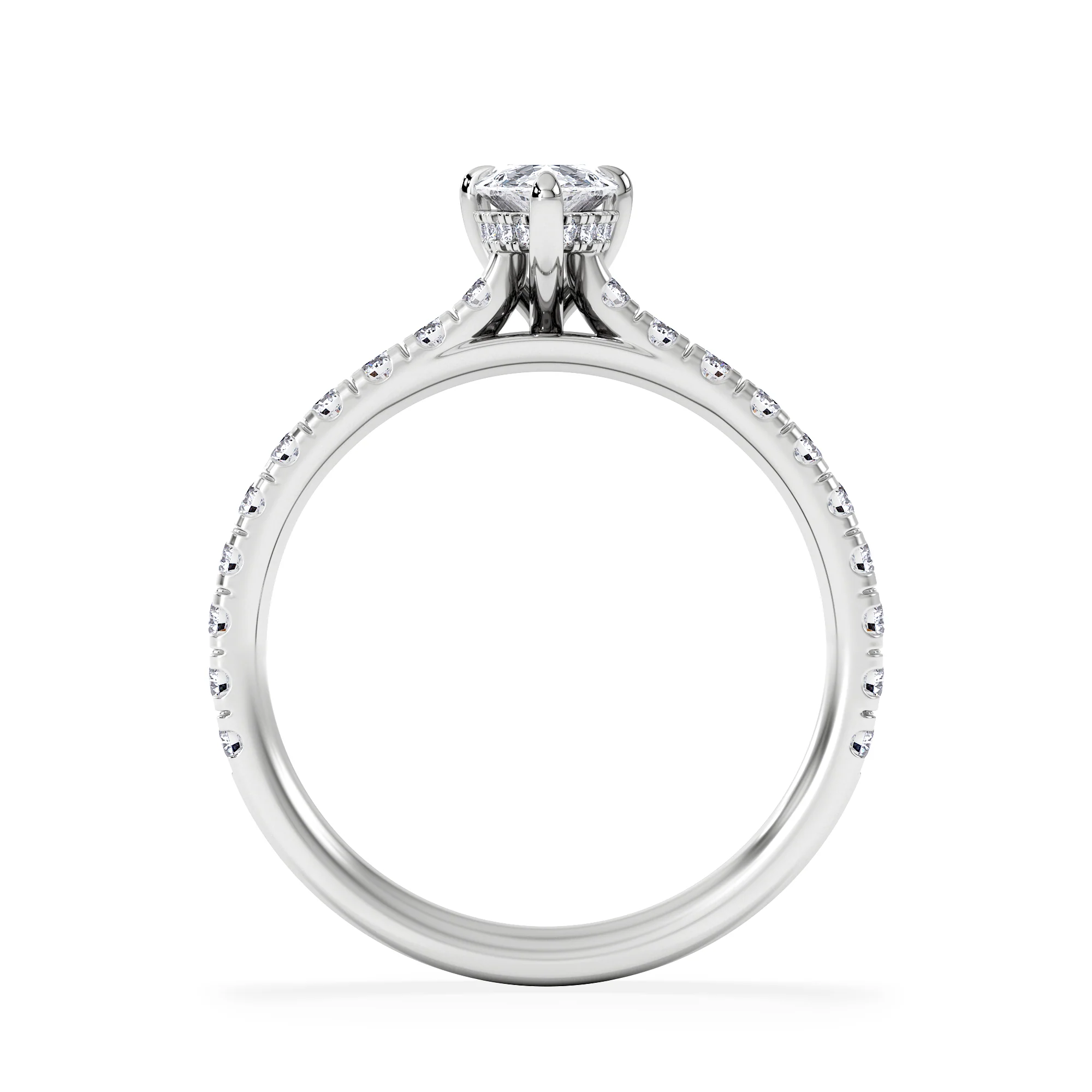 Amora Pear 0.97ct Hidden Halo Lab Diamond Engagement Ring With Side Stones Set in 18K White Gold - Image 3