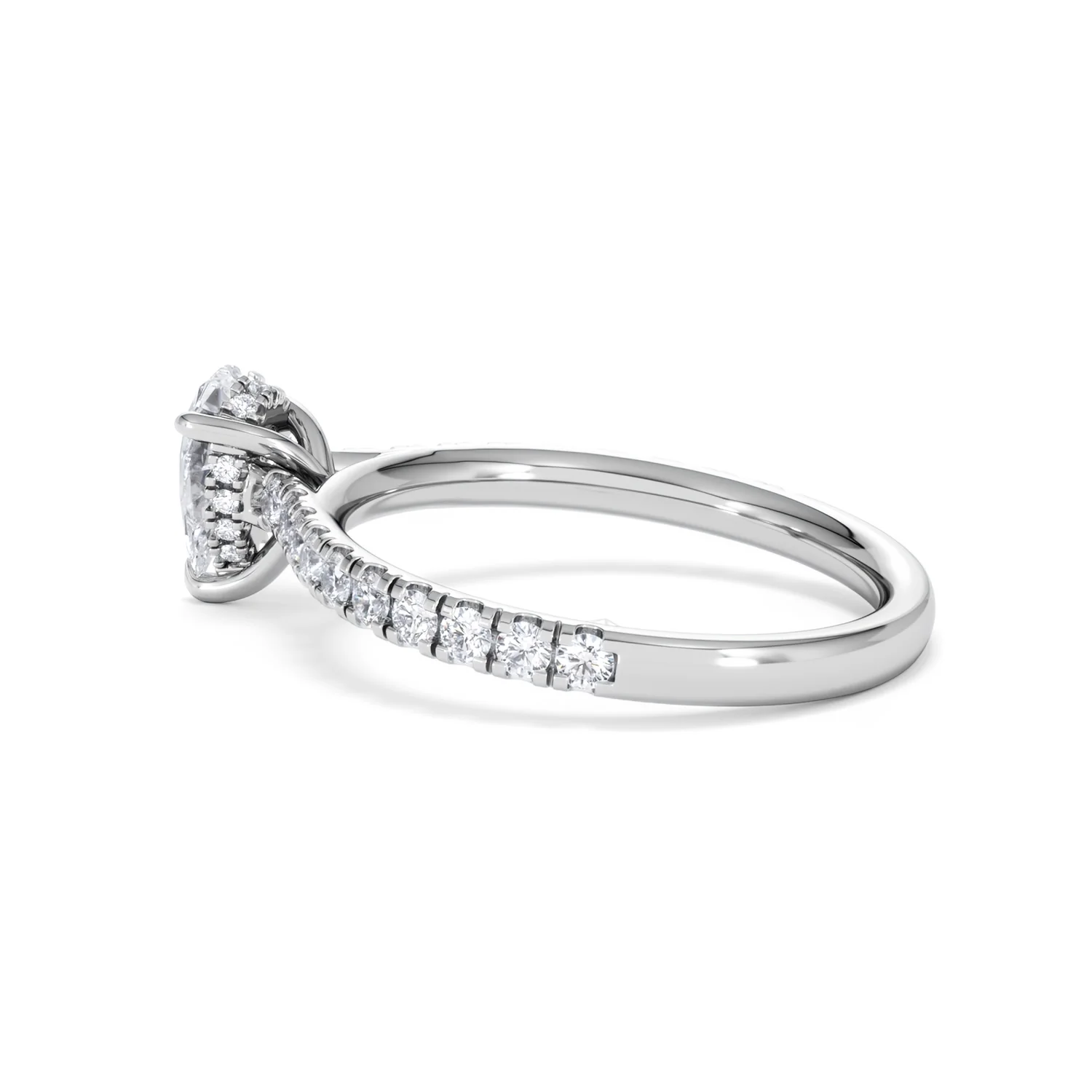 Amora Pear 0.97ct Hidden Halo Lab Diamond Engagement Ring With Side Stones Set in 18K White Gold - Image 63