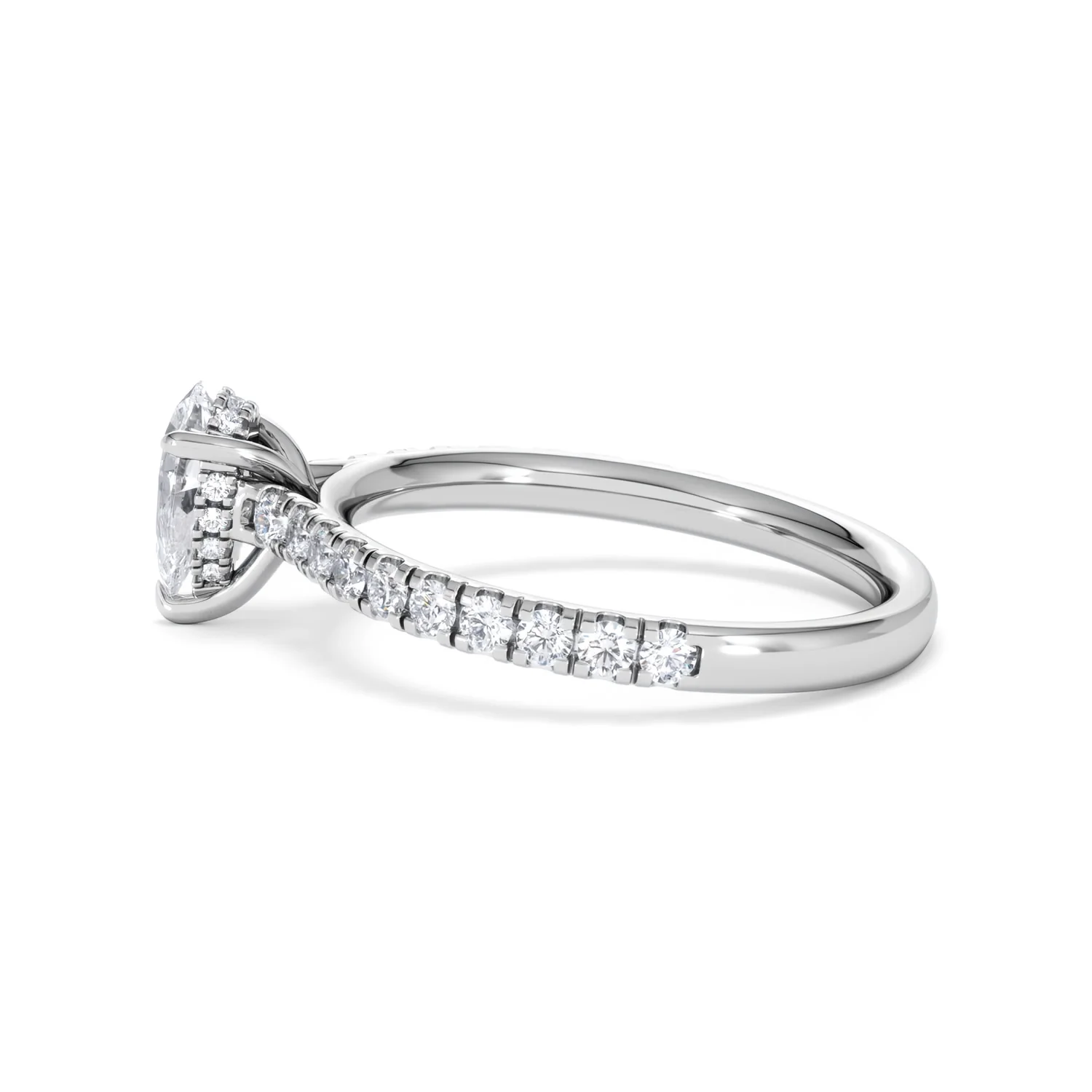 Amora Pear 0.97ct Hidden Halo Lab Diamond Engagement Ring With Side Stones Set in 18K White Gold - Image 66