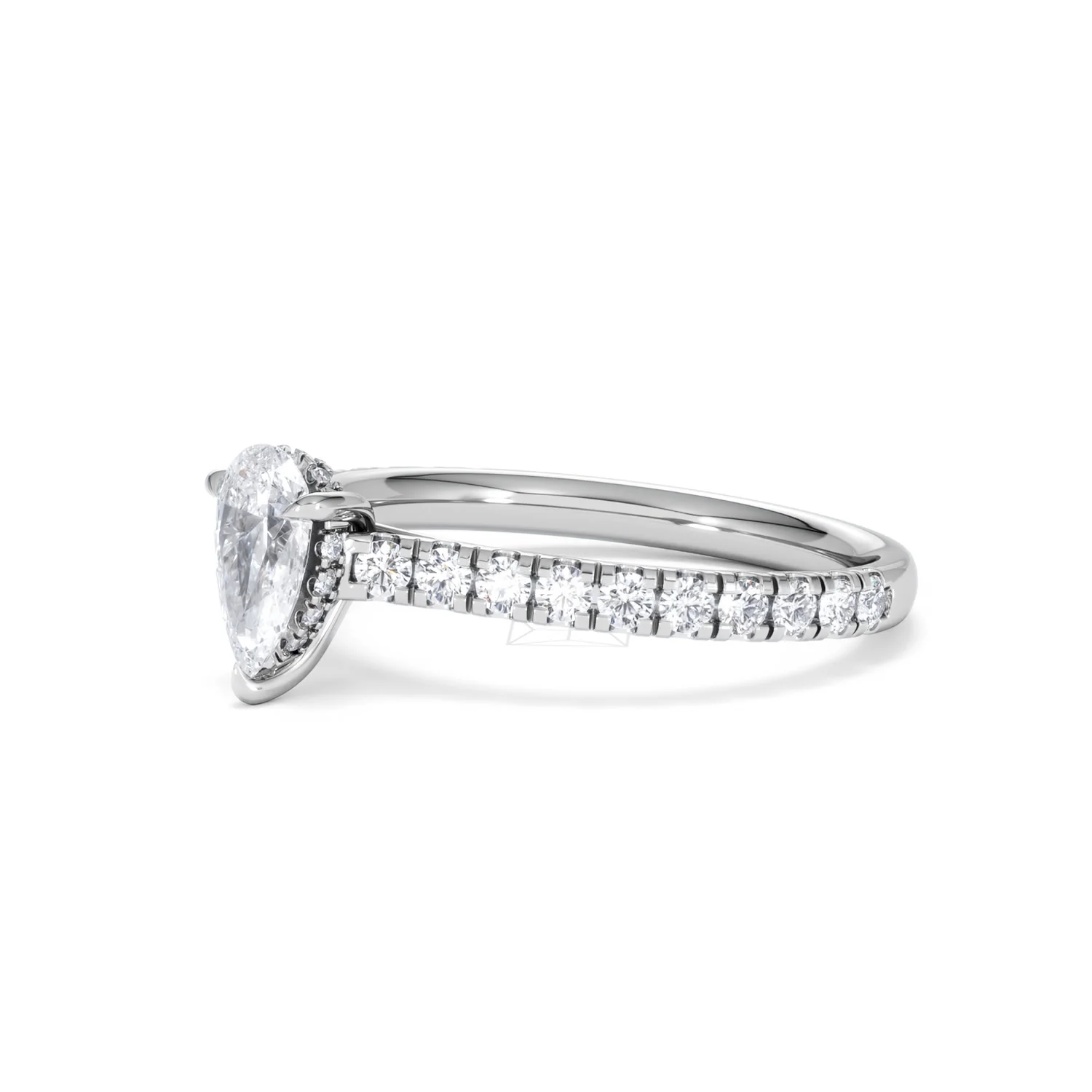 Amora Pear 0.97ct Hidden Halo Lab Diamond Engagement Ring With Side Stones Set in 18K White Gold - Image 77