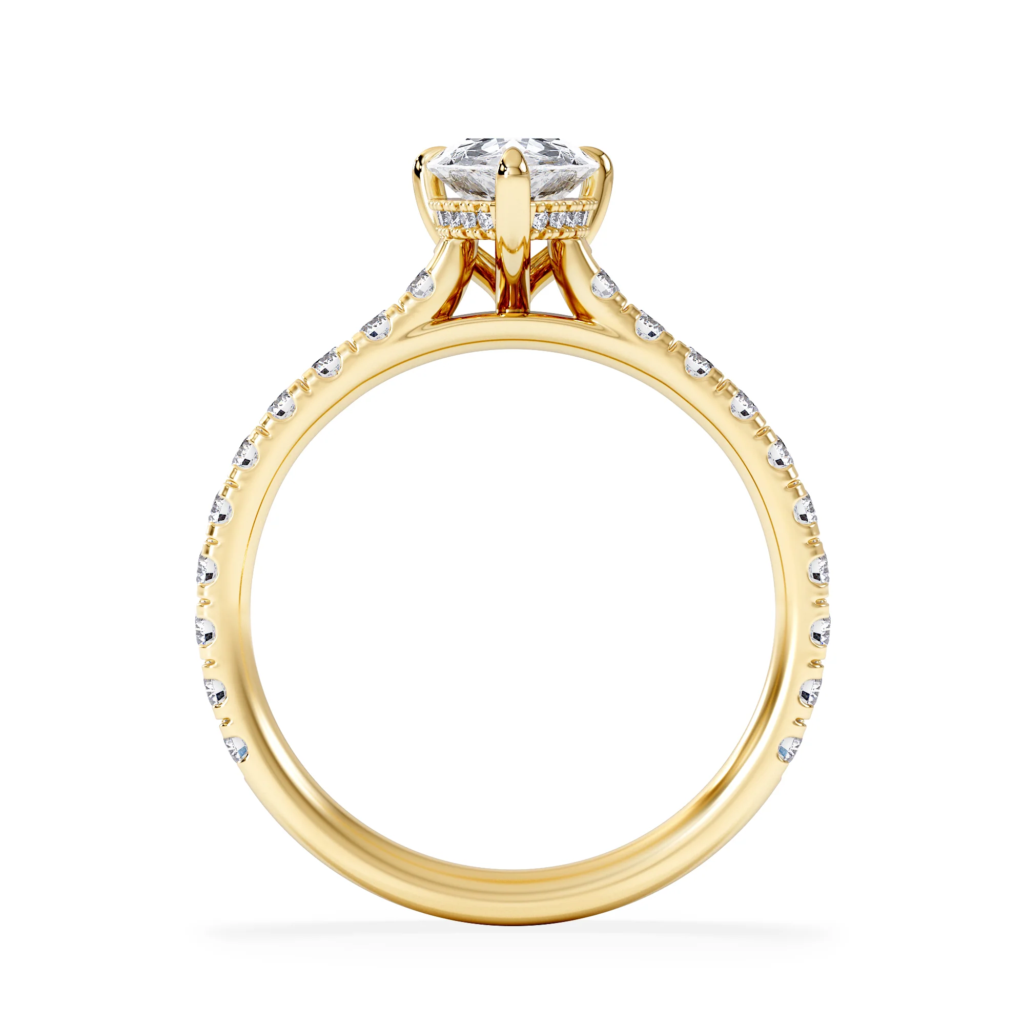 Amora Pear 1.47ct Hidden Halo Lab Diamond Engagement Ring With Side Stones Set in 18K Gold - Image 3