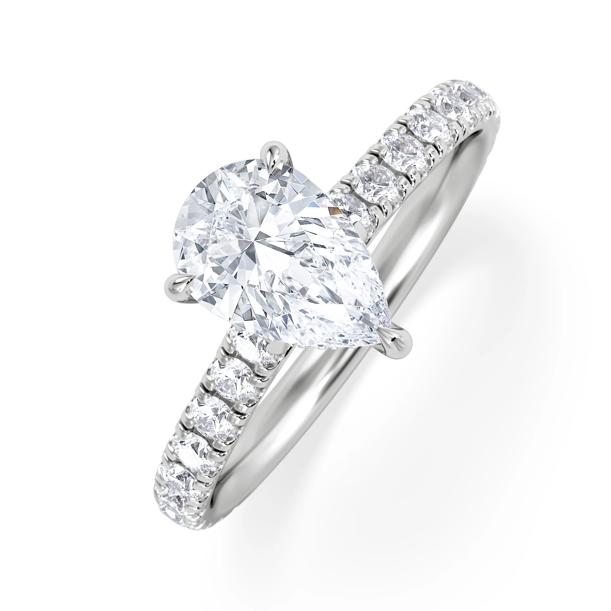 Amora Pear 1.47ct Hidden Halo Lab Diamond Engagement Ring With Side Stones Set in 18K Platinum
