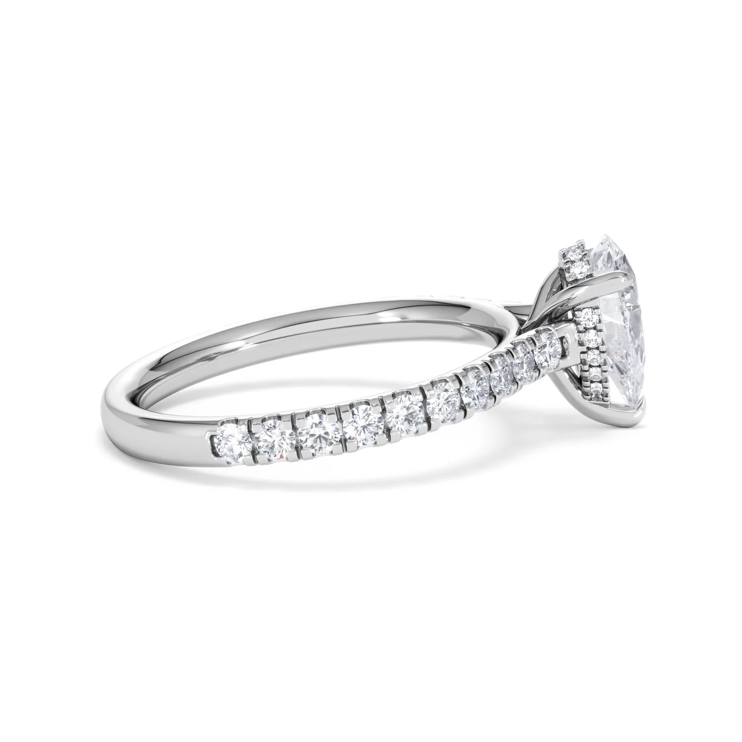 Amora Pear 1.47ct Hidden Halo Lab Diamond Engagement Ring With Side Stones Set in 18K Platinum - Image 29