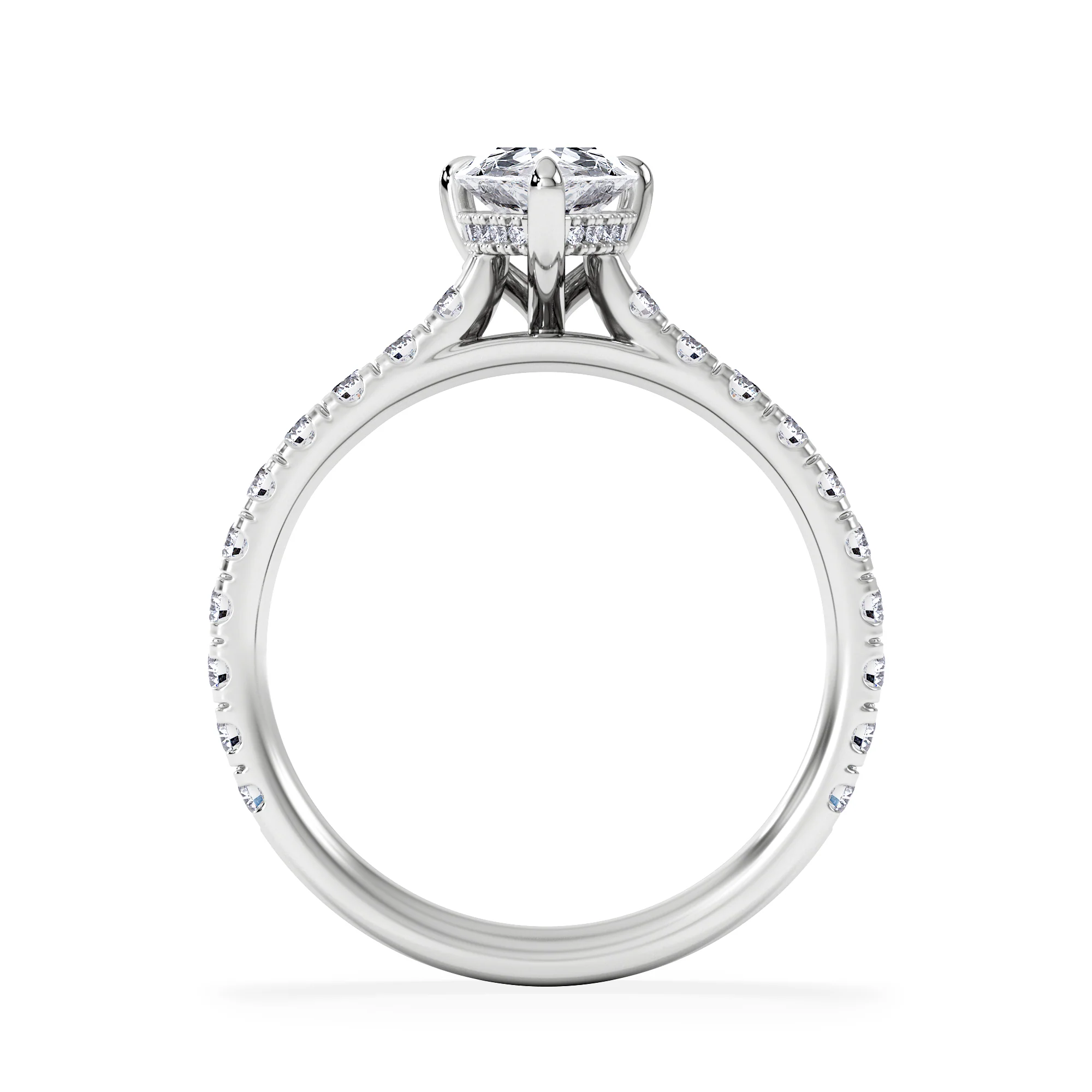 Amora Pear 1.47ct Hidden Halo Lab Diamond Engagement Ring With Side Stones Set in 18K Platinum - Image 3