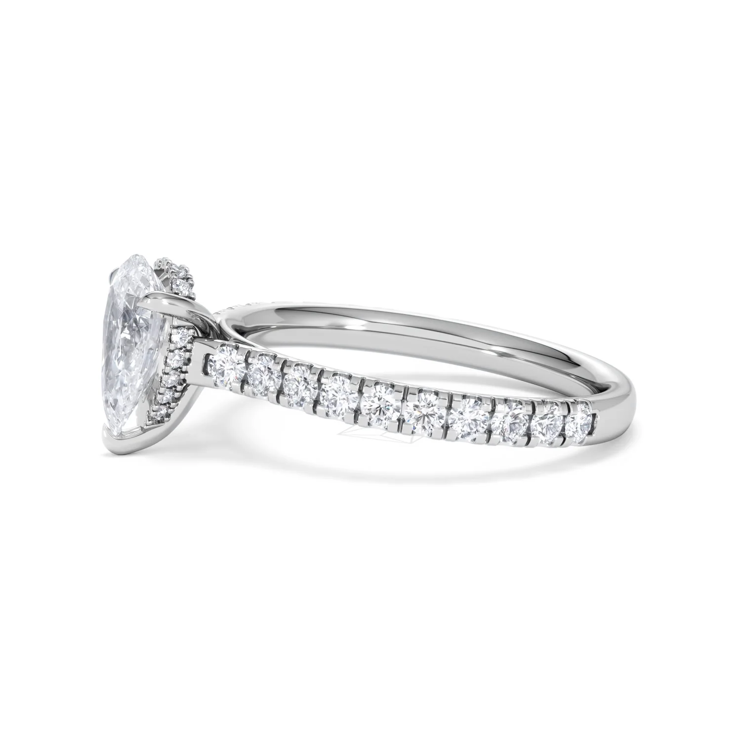 Amora Pear 1.47ct Hidden Halo Lab Diamond Engagement Ring With Side Stones Set in 18K Platinum - Image 72