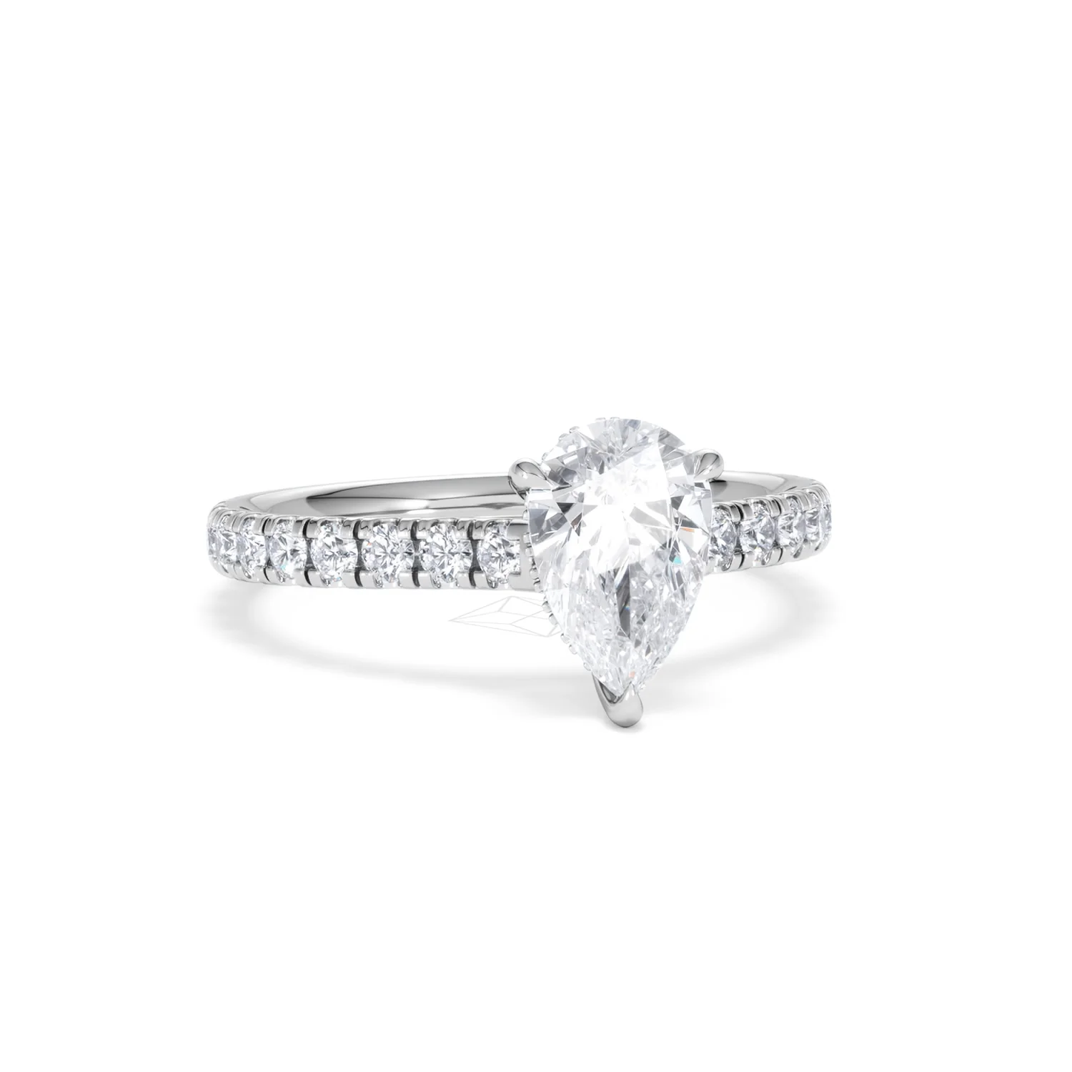 Amora Pear 1.47ct Hidden Halo Lab Diamond Engagement Ring With Side Stones Set in 18K White Gold - Image 11