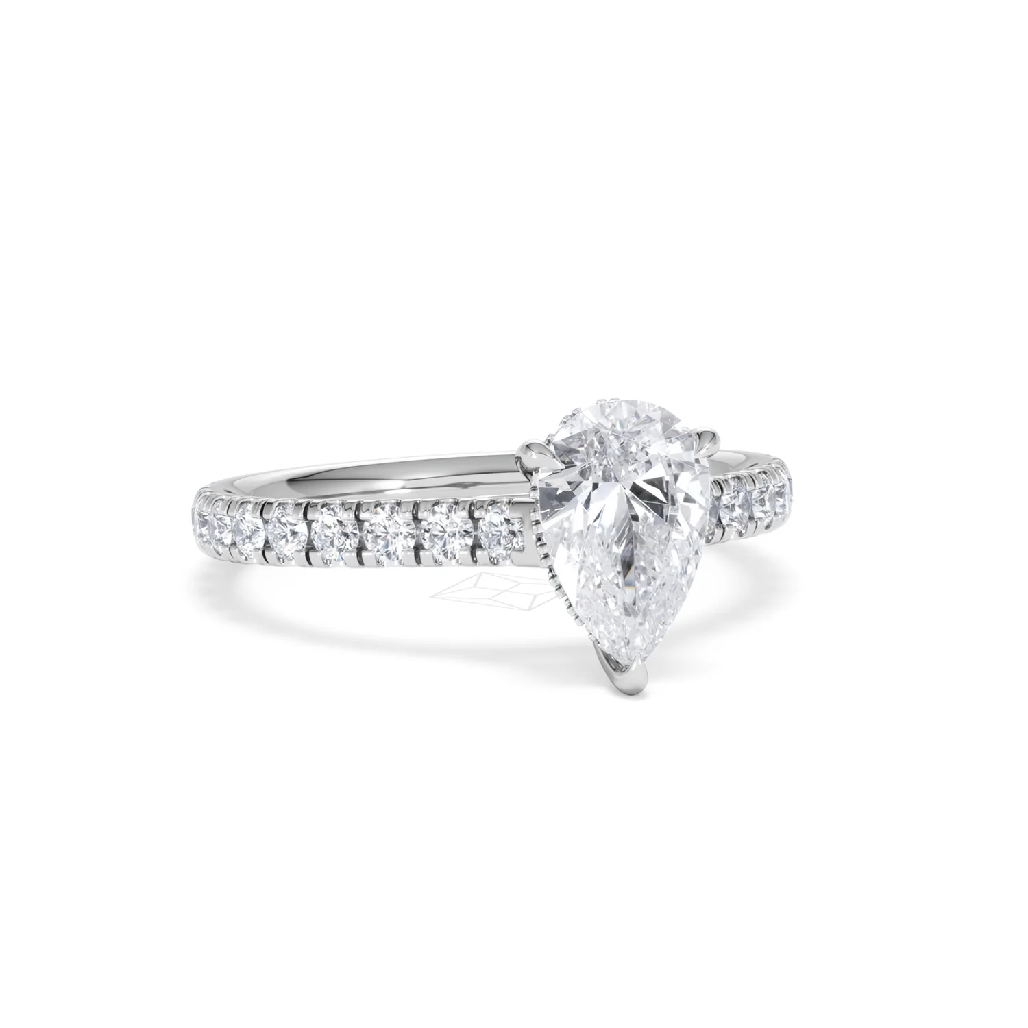 Amora Pear 1.47ct Hidden Halo Lab Diamond Engagement Ring With Side Stones Set in 18K White Gold - Image 12