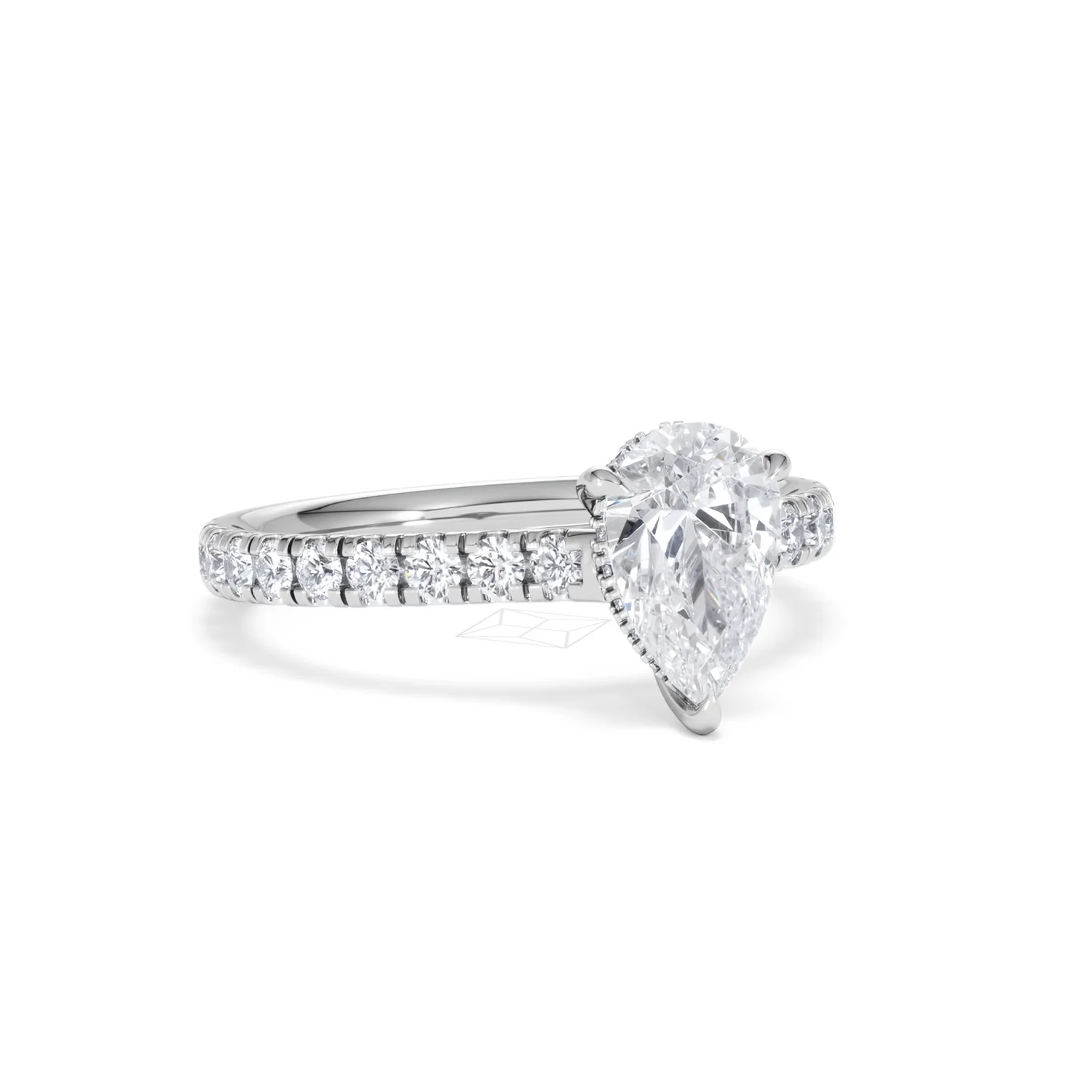 Amora Pear 1.47ct Hidden Halo Lab Diamond Engagement Ring With Side Stones Set in 18K White Gold - Image 13