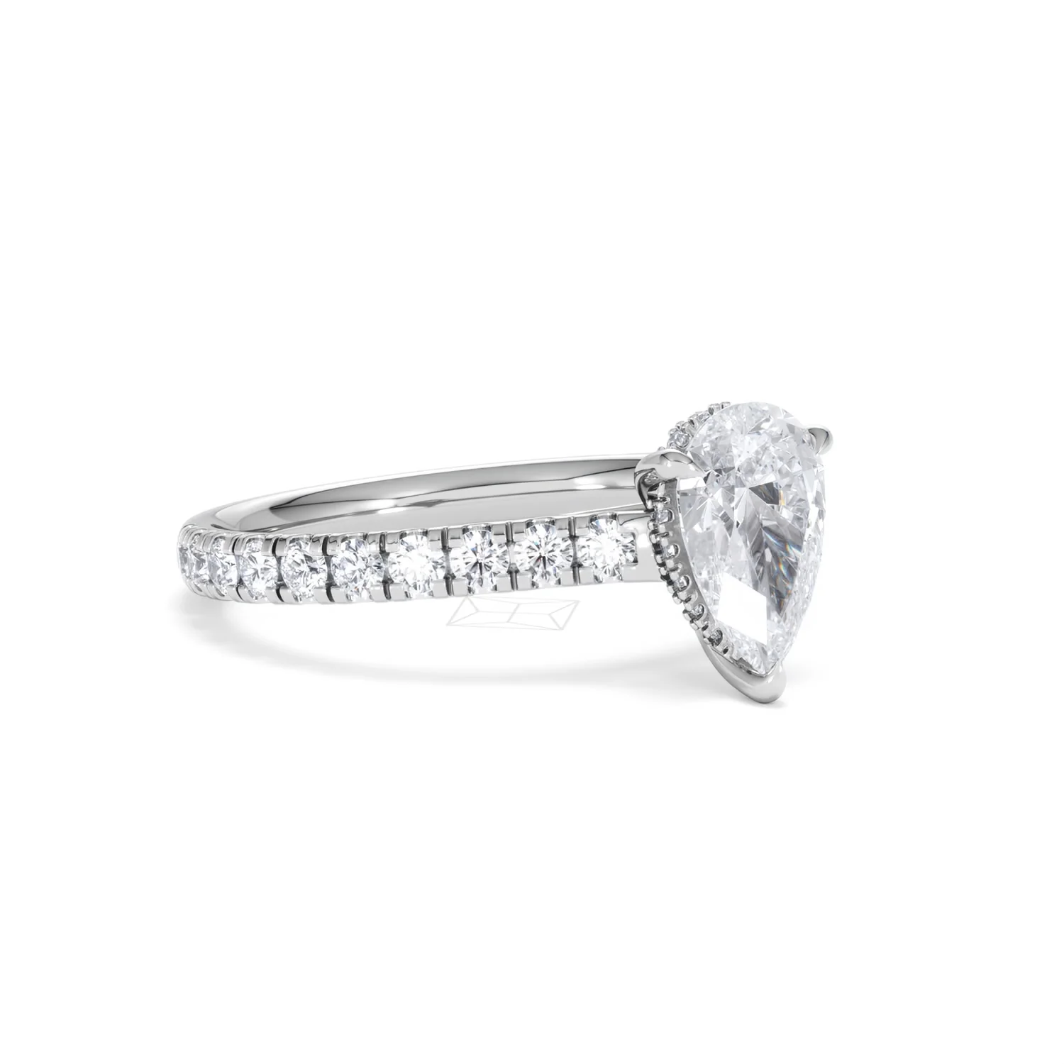 Amora Pear 1.47ct Hidden Halo Lab Diamond Engagement Ring With Side Stones Set in 18K White Gold - Image 16