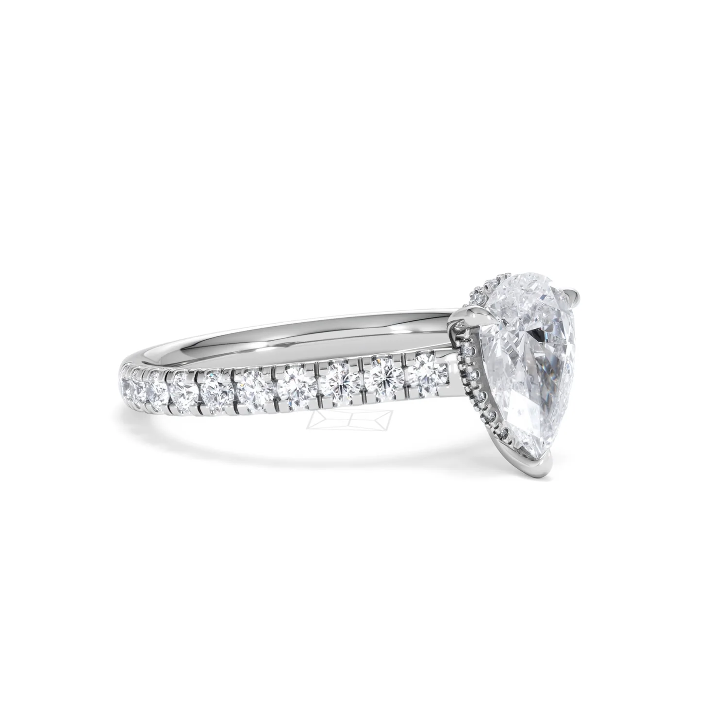 Amora Pear 1.47ct Hidden Halo Lab Diamond Engagement Ring With Side Stones Set in 18K White Gold - Image 17