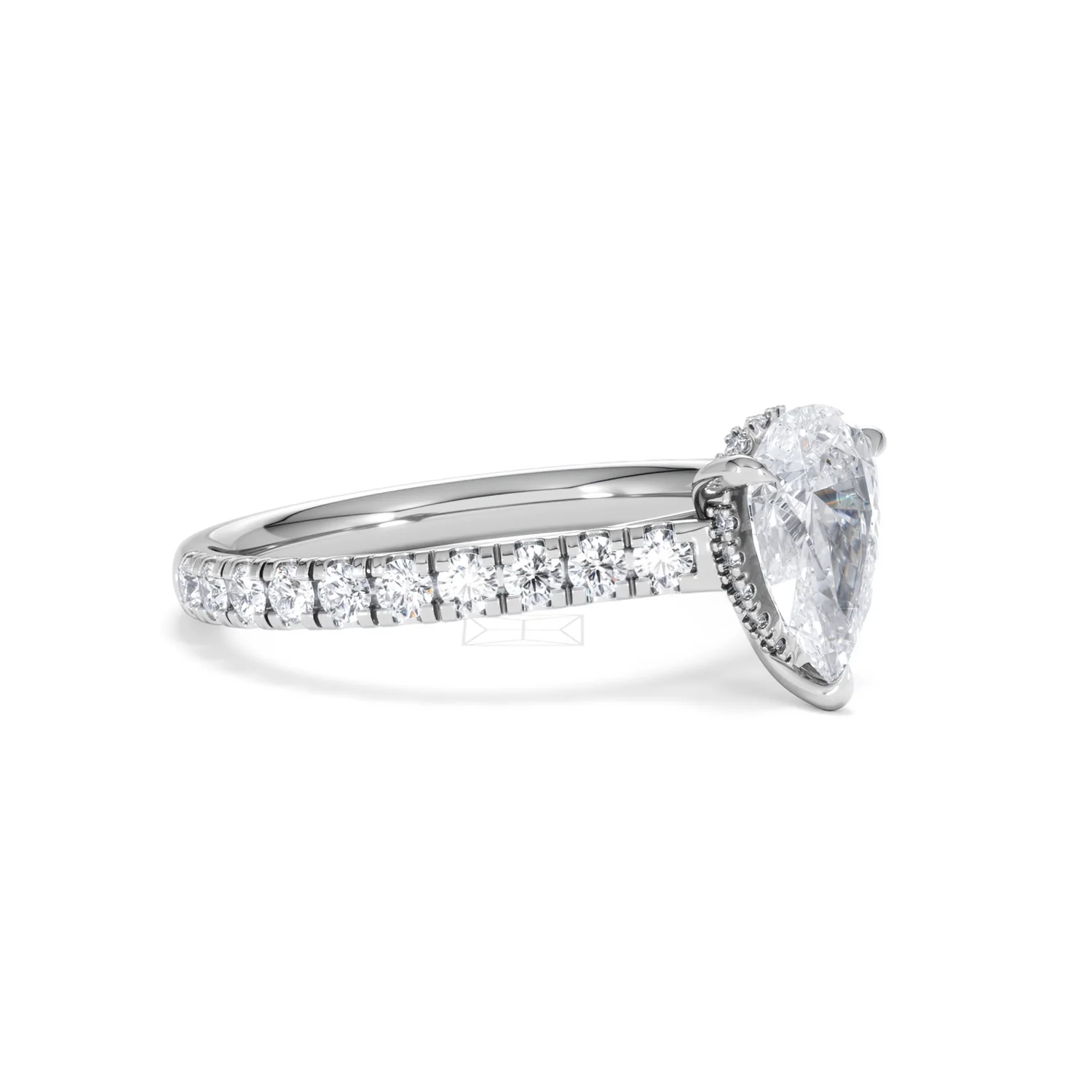 Amora Pear 1.47ct Hidden Halo Lab Diamond Engagement Ring With Side Stones Set in 18K White Gold - Image 18