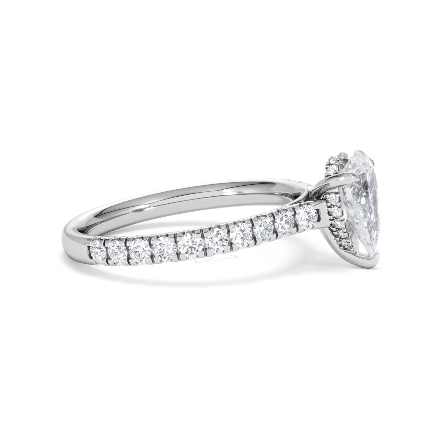 Amora Pear 1.47ct Hidden Halo Lab Diamond Engagement Ring With Side Stones Set in 18K White Gold - Image 24