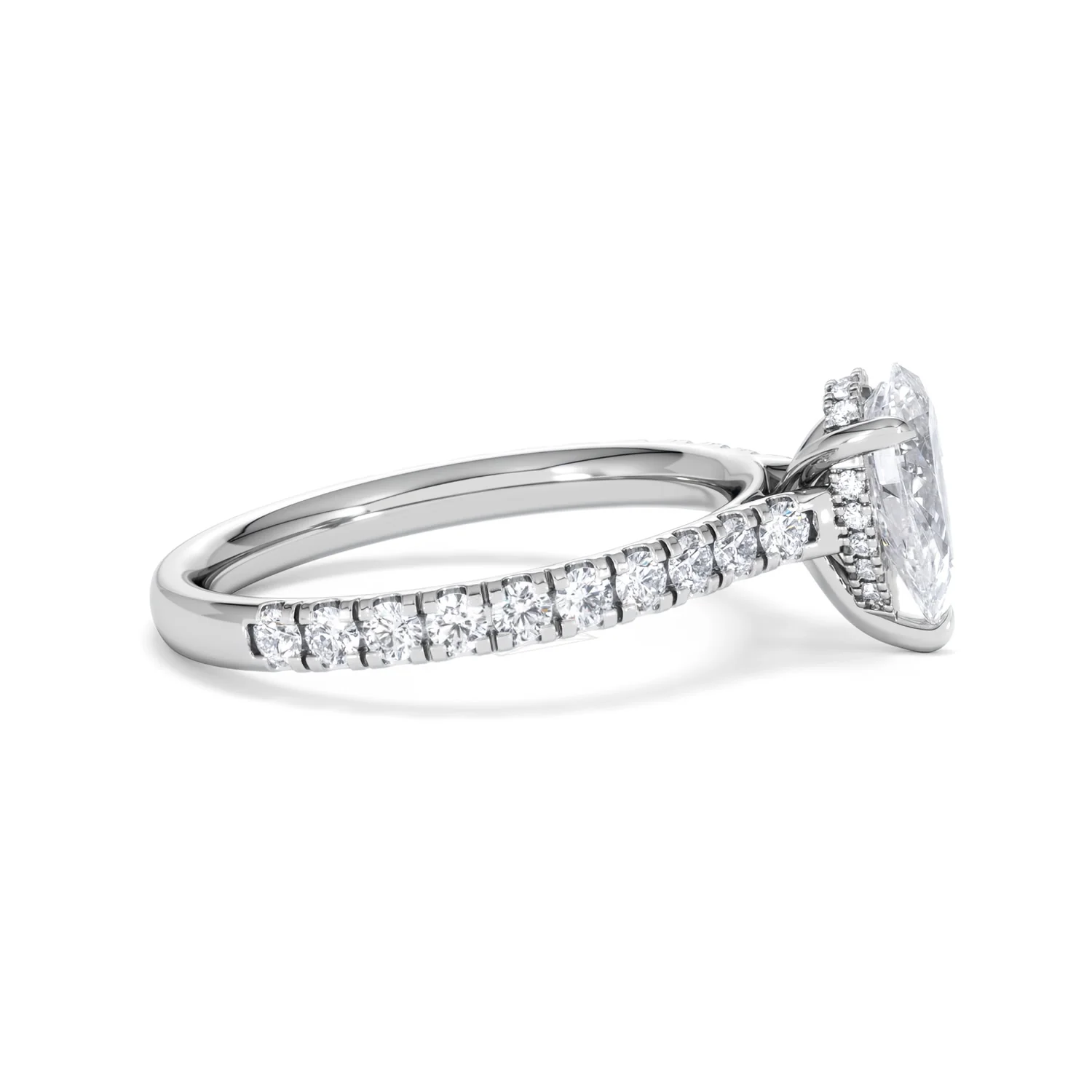 Amora Pear 1.47ct Hidden Halo Lab Diamond Engagement Ring With Side Stones Set in 18K White Gold - Image 26