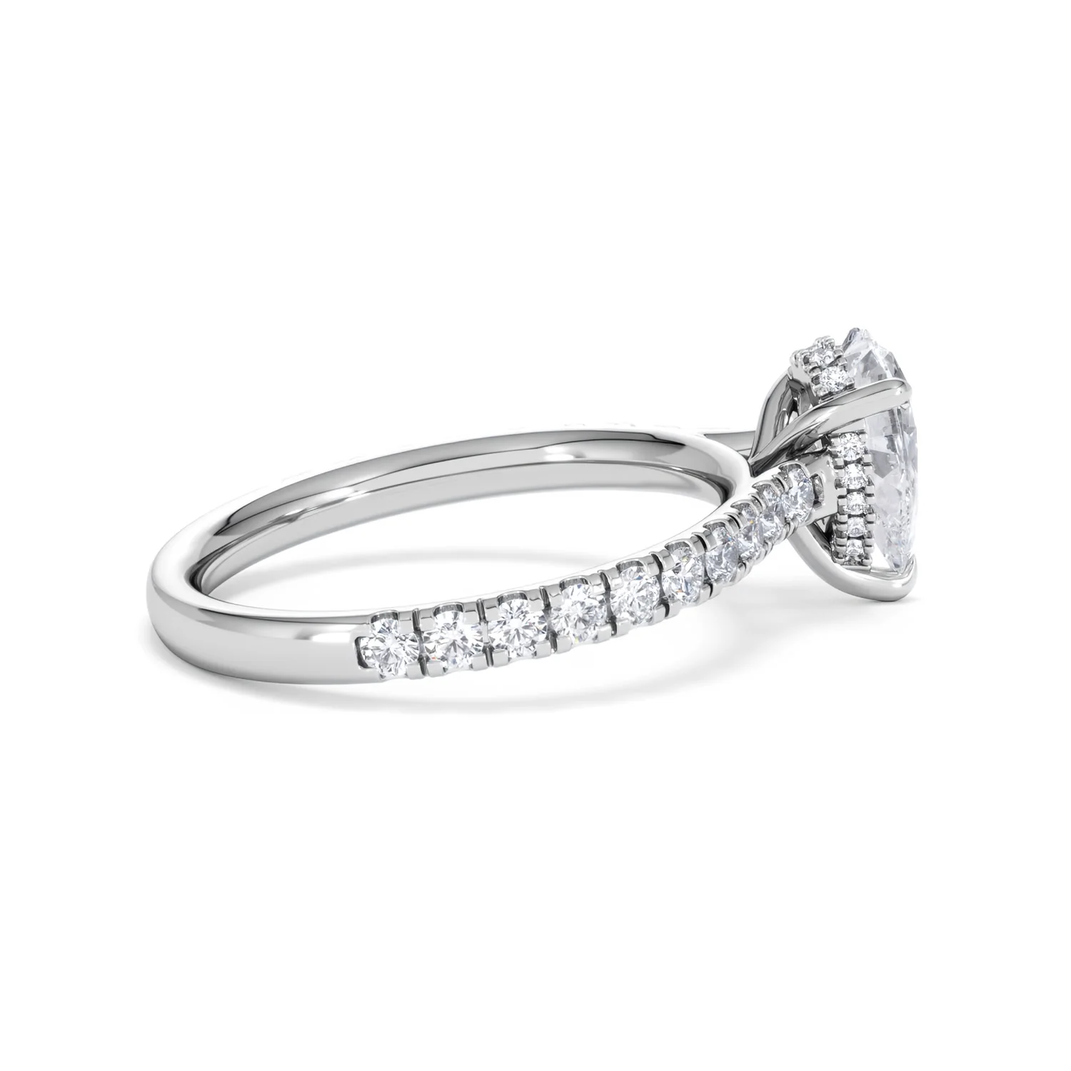 Amora Pear 1.47ct Hidden Halo Lab Diamond Engagement Ring With Side Stones Set in 18K White Gold - Image 31