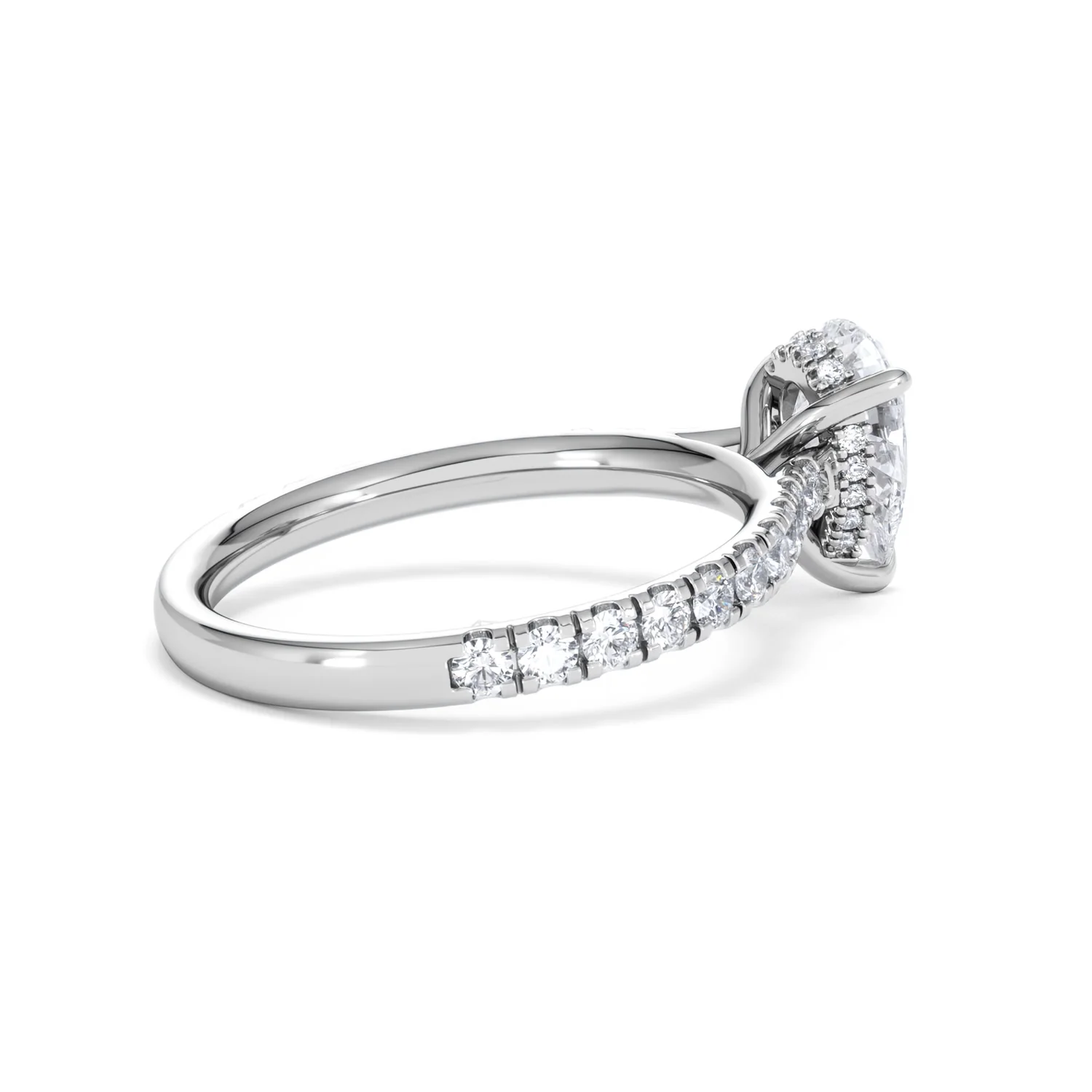 Amora Pear 1.47ct Hidden Halo Lab Diamond Engagement Ring With Side Stones Set in 18K White Gold - Image 34