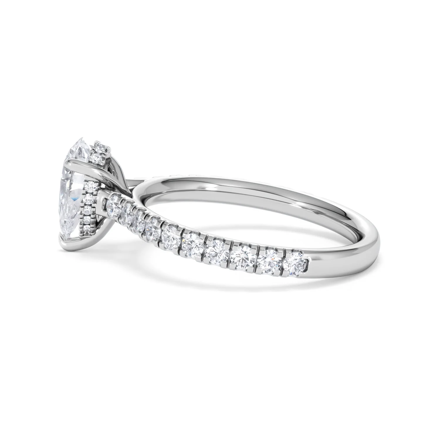 Amora Pear 1.47ct Hidden Halo Lab Diamond Engagement Ring With Side Stones Set in 18K White Gold - Image 66