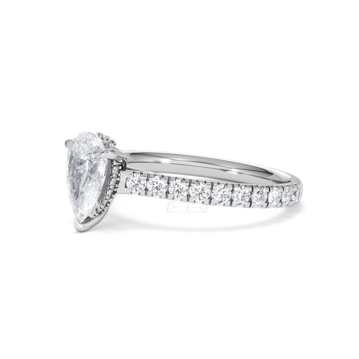 Amora Pear 1.47ct Hidden Halo Lab Diamond Engagement Ring With Side Stones Set in 18K White Gold - Image 77