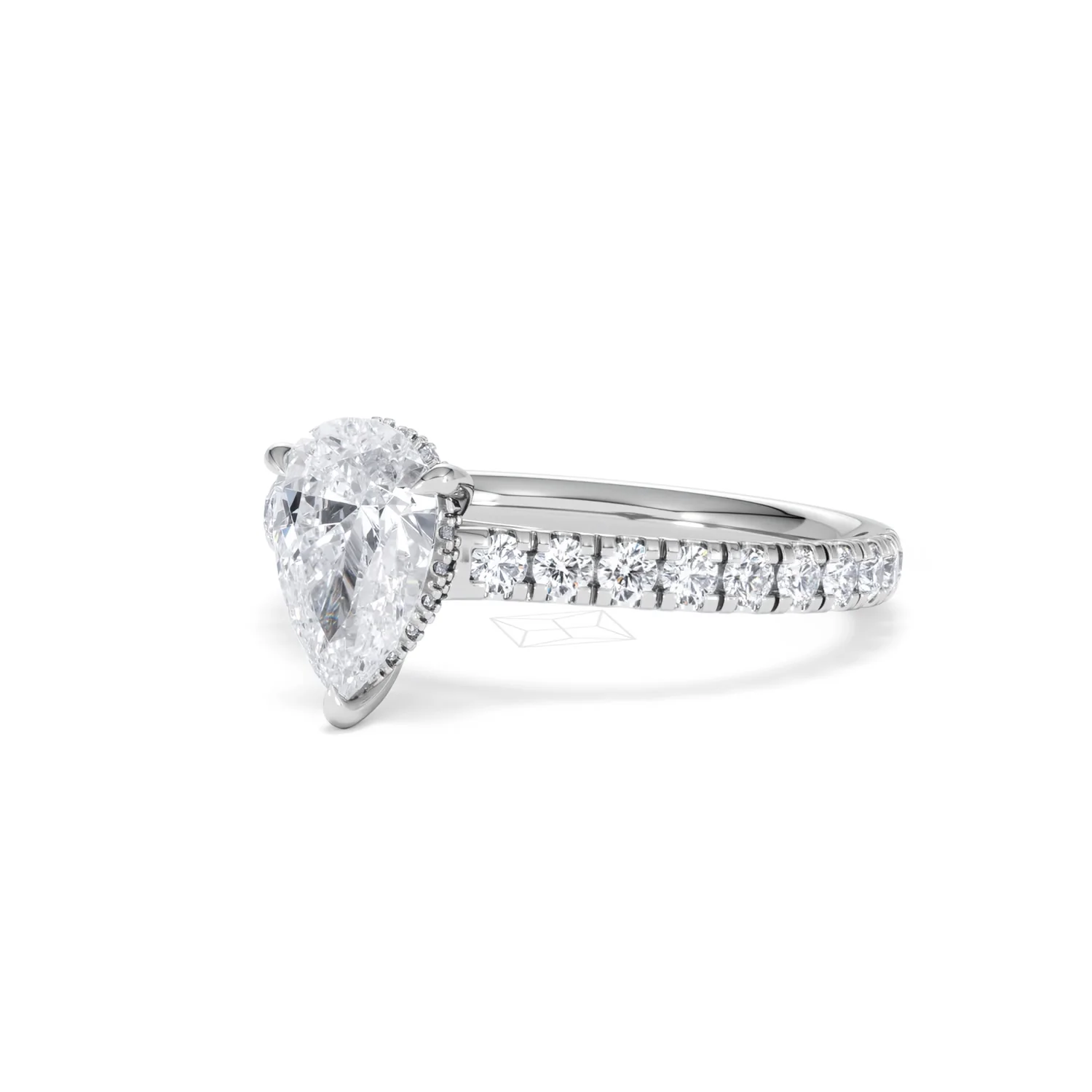 Amora Pear 1.47ct Hidden Halo Lab Diamond Engagement Ring With Side Stones Set in 18K White Gold - Image 81