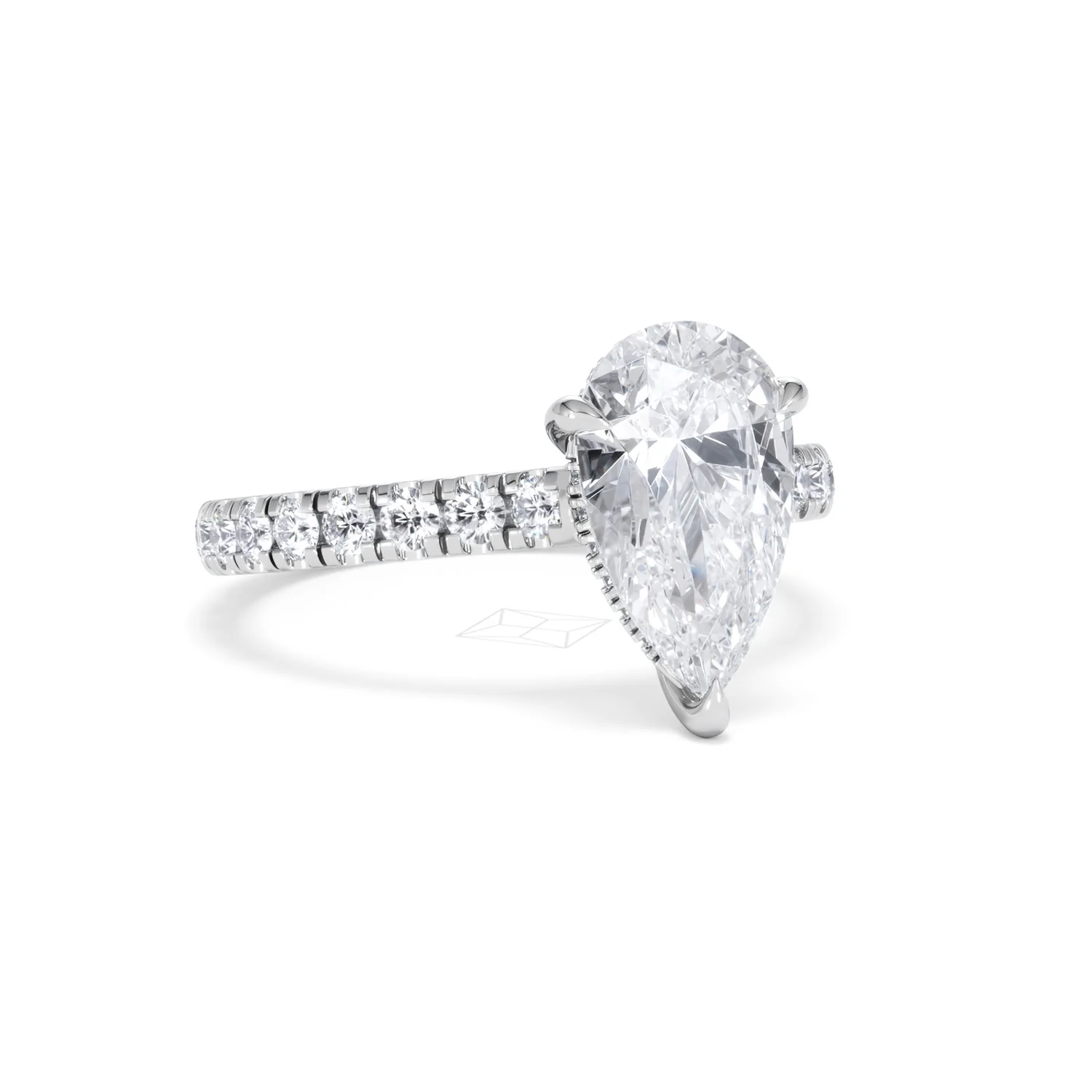 Amora Pear 2.55ct Hidden Halo Lab Diamond Engagement Ring With Side Stones Set in 18K White Gold - Image 13