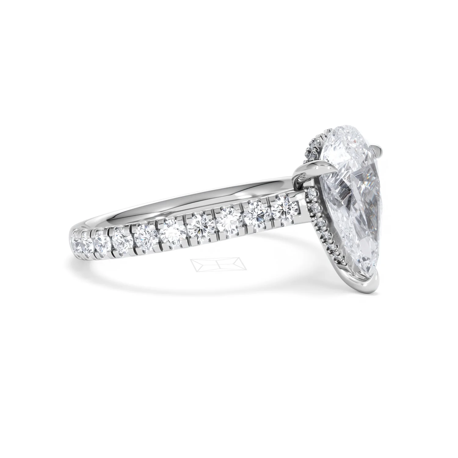 Amora Pear 2.55ct Hidden Halo Lab Diamond Engagement Ring With Side Stones Set in 18K White Gold - Image 20