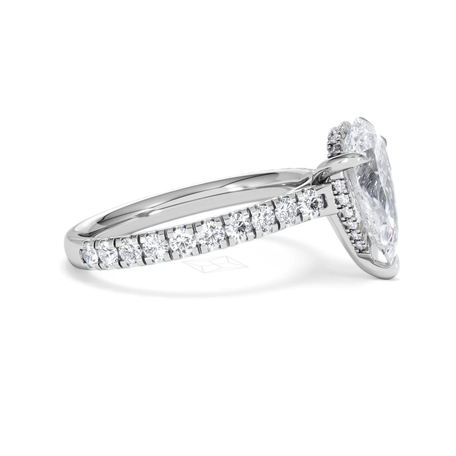 Amora Pear 2.55ct Hidden Halo Lab Diamond Engagement Ring With Side Stones Set in 18K White Gold - Image 24