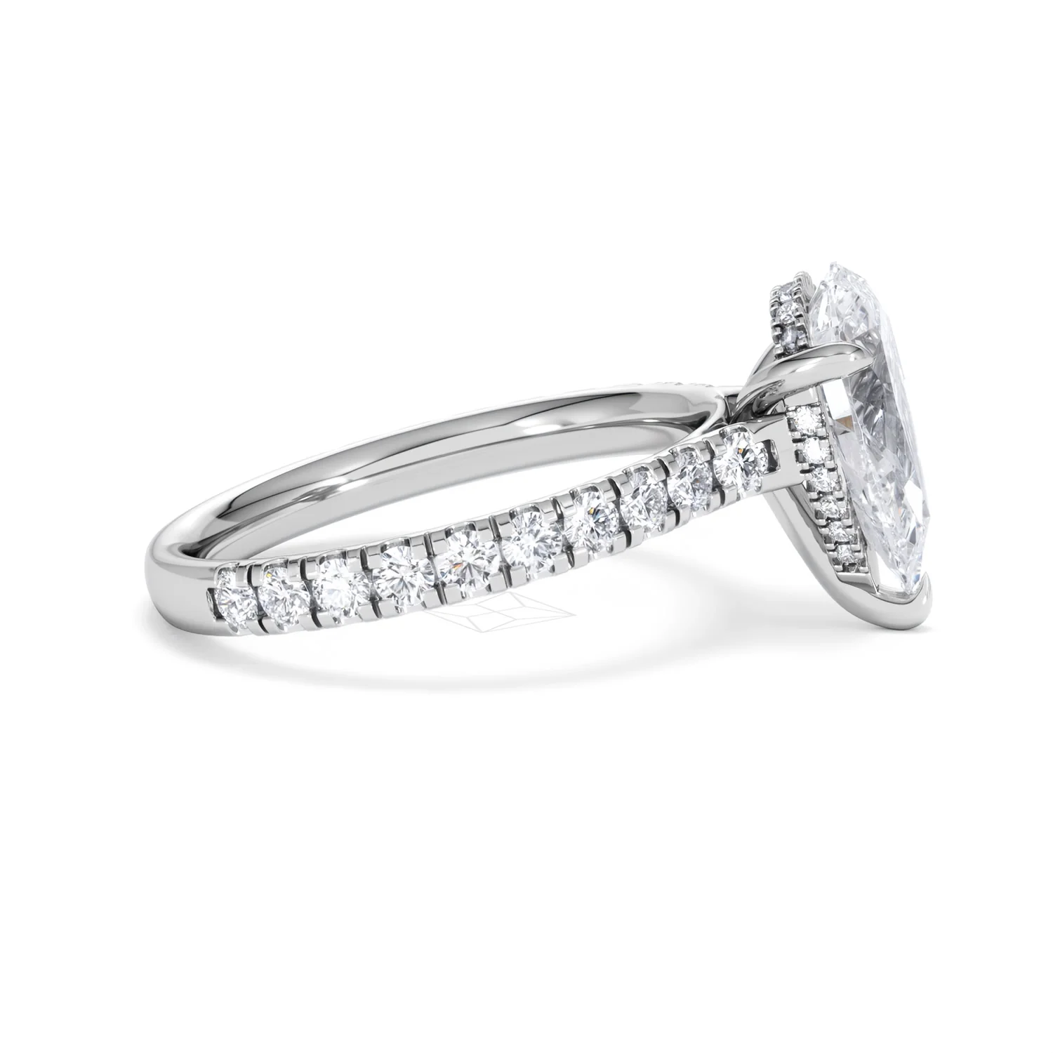 Amora Pear 2.55ct Hidden Halo Lab Diamond Engagement Ring With Side Stones Set in 18K White Gold - Image 26