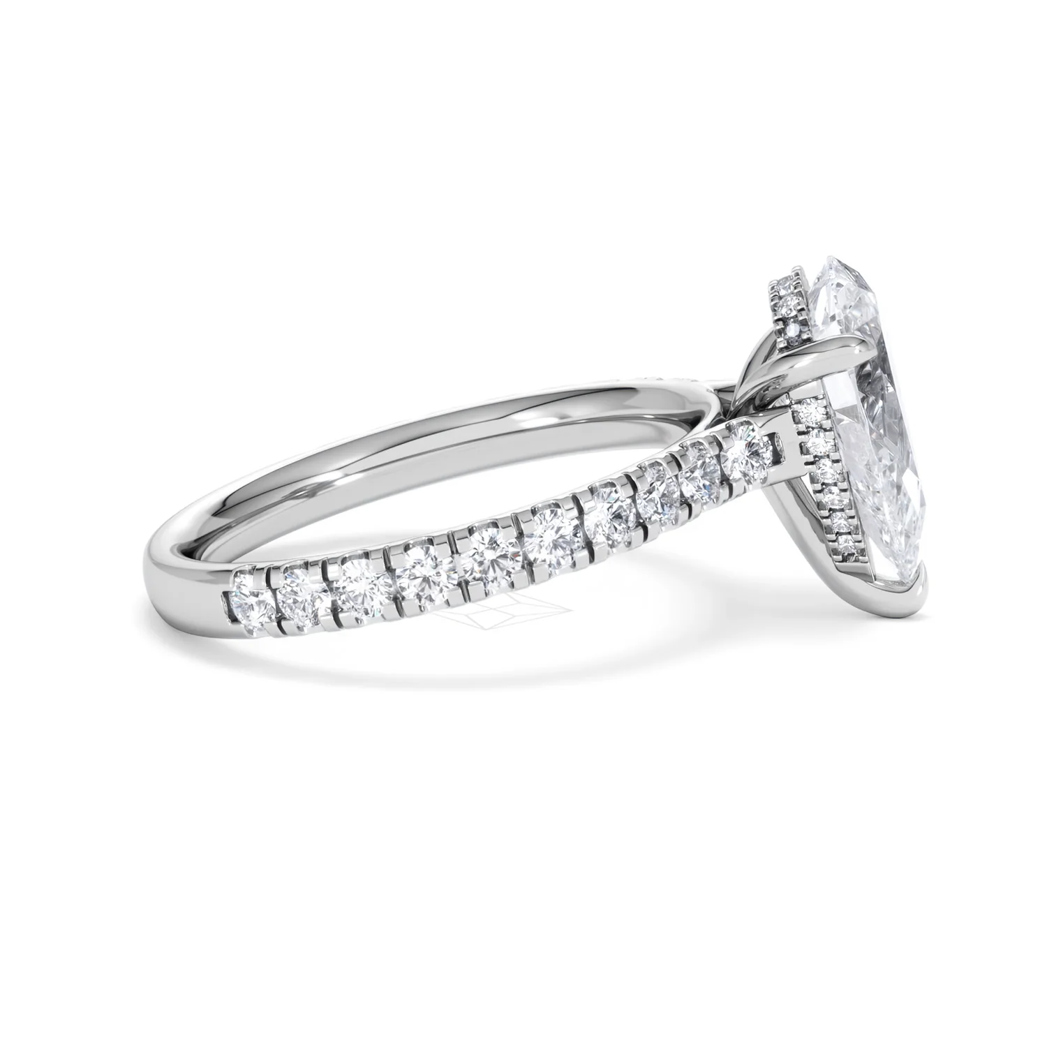 Amora Pear 2.55ct Hidden Halo Lab Diamond Engagement Ring With Side Stones Set in 18K White Gold - Image 27