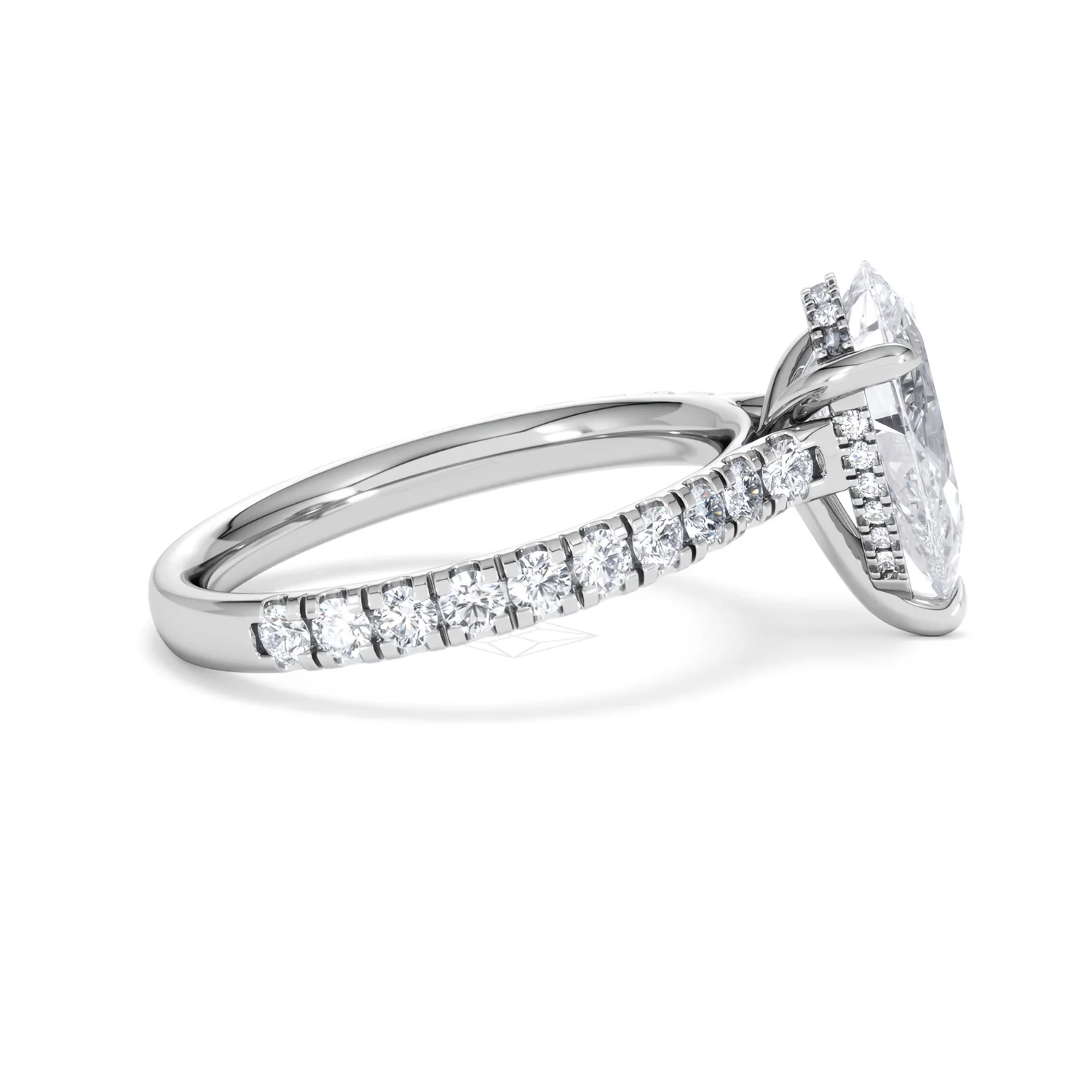 Amora Pear 2.55ct Hidden Halo Lab Diamond Engagement Ring With Side Stones Set in 18K White Gold - Image 28