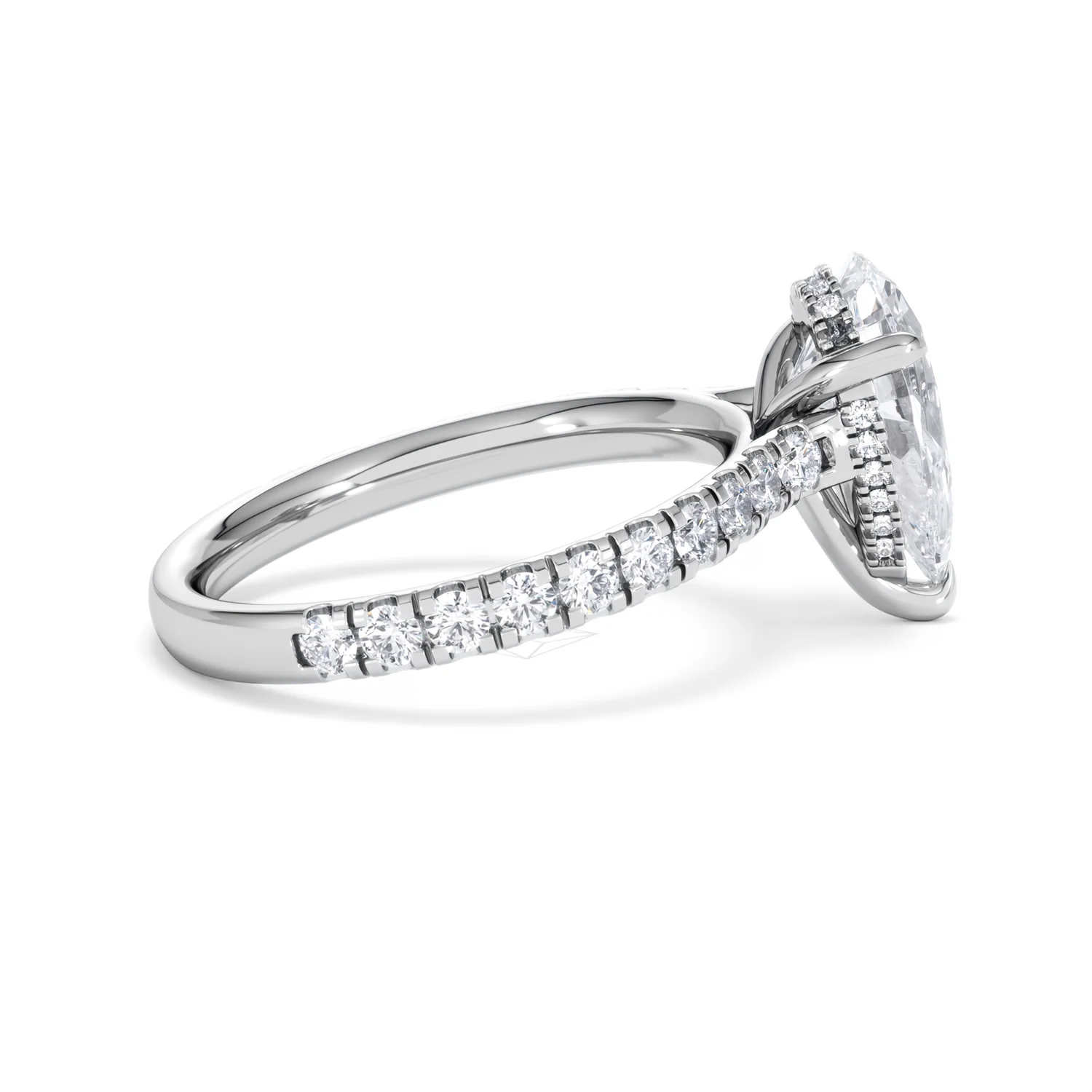 Amora Pear 2.55ct Hidden Halo Lab Diamond Engagement Ring With Side Stones Set in 18K White Gold - Image 30