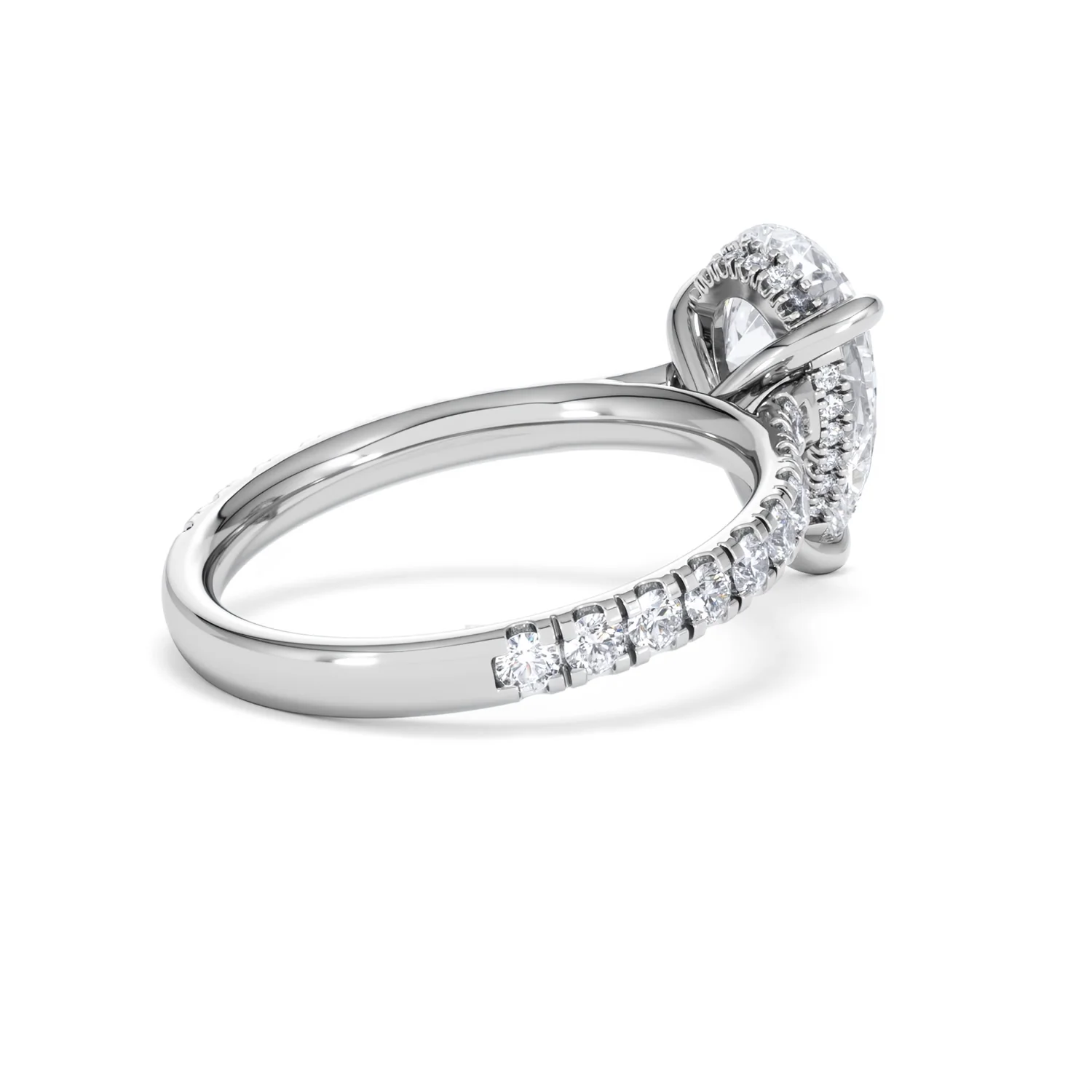 Amora Pear 2.55ct Hidden Halo Lab Diamond Engagement Ring With Side Stones Set in 18K White Gold - Image 37