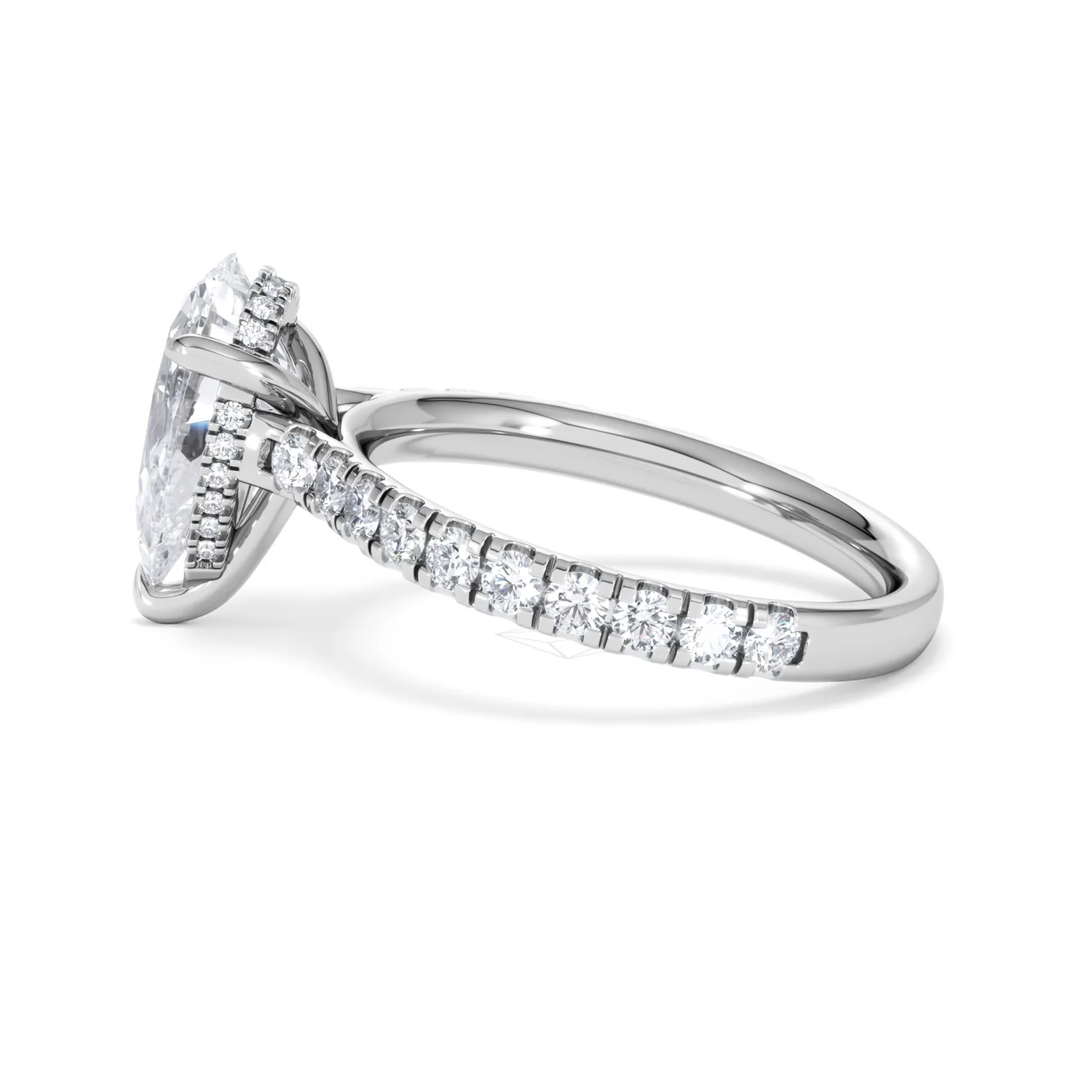 Amora Pear 2.55ct Hidden Halo Lab Diamond Engagement Ring With Side Stones Set in 18K White Gold - Image 66