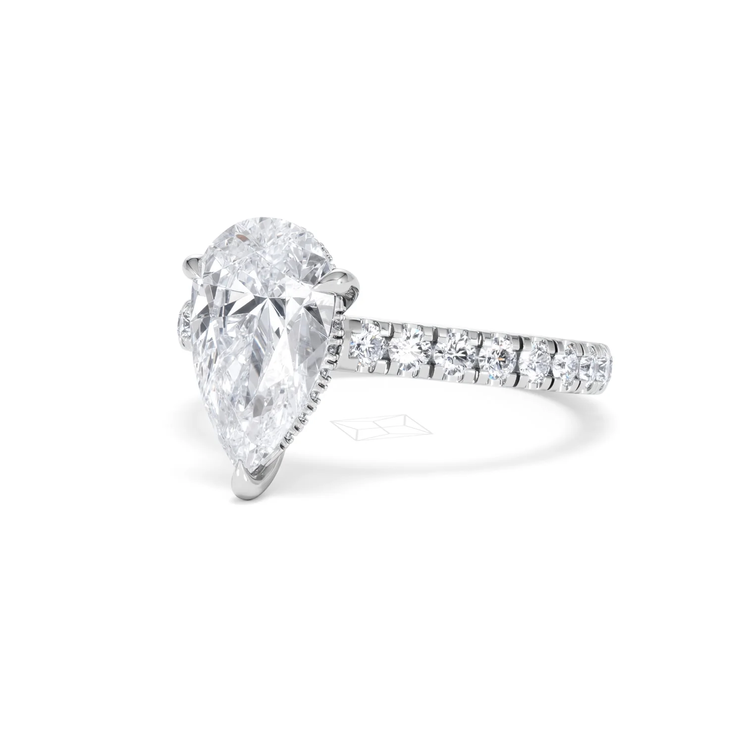 Amora Pear 2.55ct Hidden Halo Lab Diamond Engagement Ring With Side Stones Set in 18K White Gold - Image 82