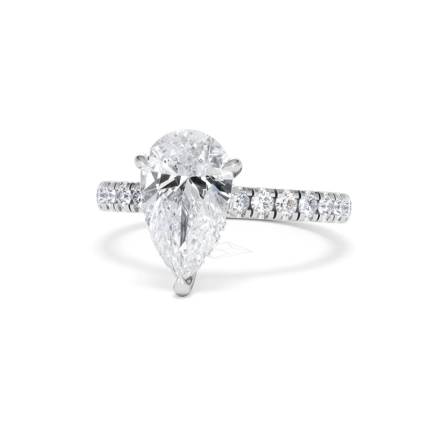 Amora Pear 2.55ct Hidden Halo Lab Diamond Engagement Ring With Side Stones Set in 18K White Gold - Image 85