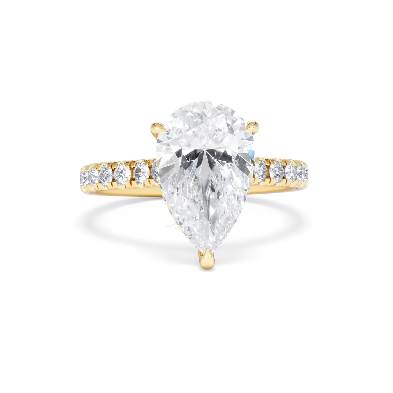 Amora Pear 3.36ct Hidden Halo Lab Diamond Engagement Ring With Side Stones Set in 18K Gold - Image 10