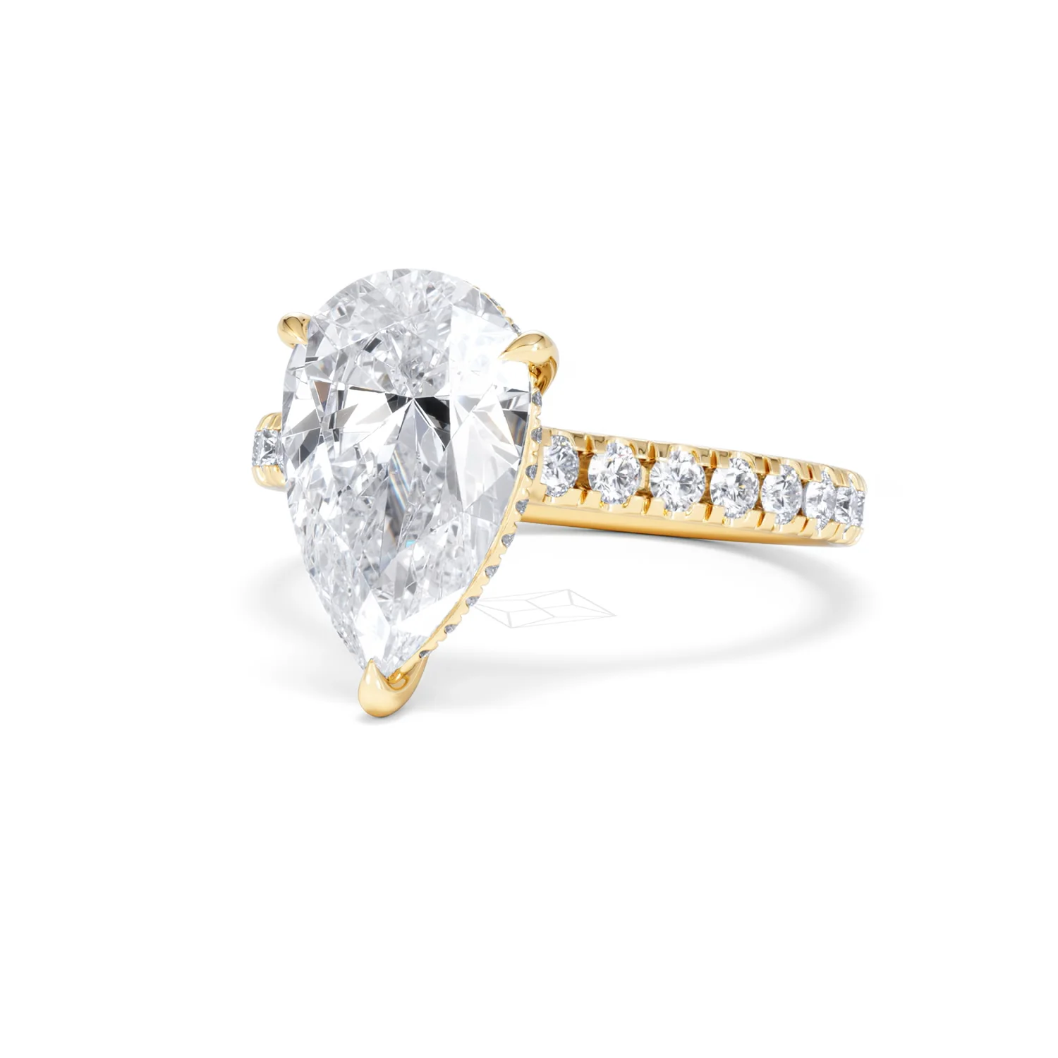 Amora Pear 3.36ct Hidden Halo Lab Diamond Engagement Ring With Side Stones Set in 18K Gold - Image 84