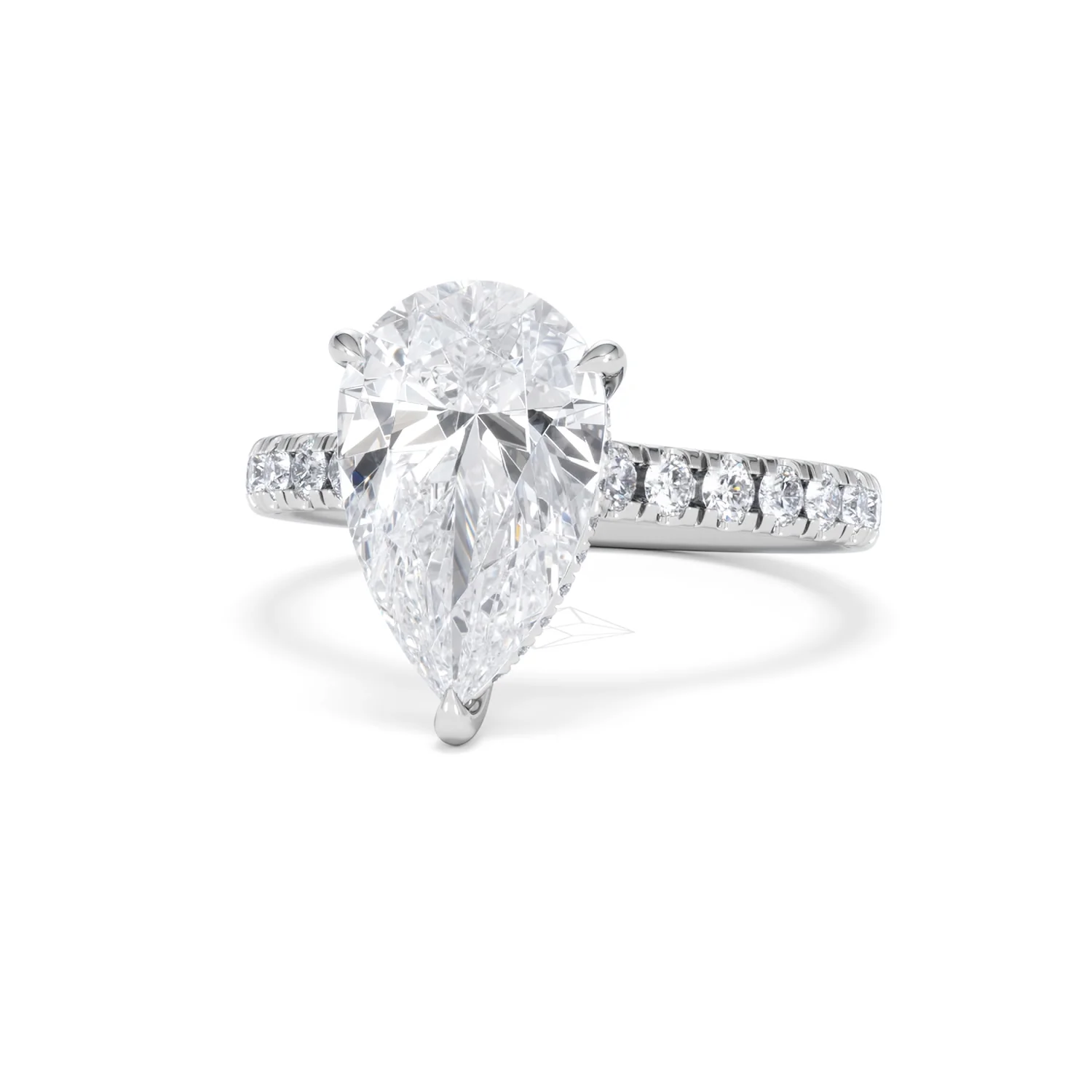 Amora Pear 3.36ct Hidden Halo Lab Diamond Engagement Ring With Side Stones Set in 18K Platinum - Image 85