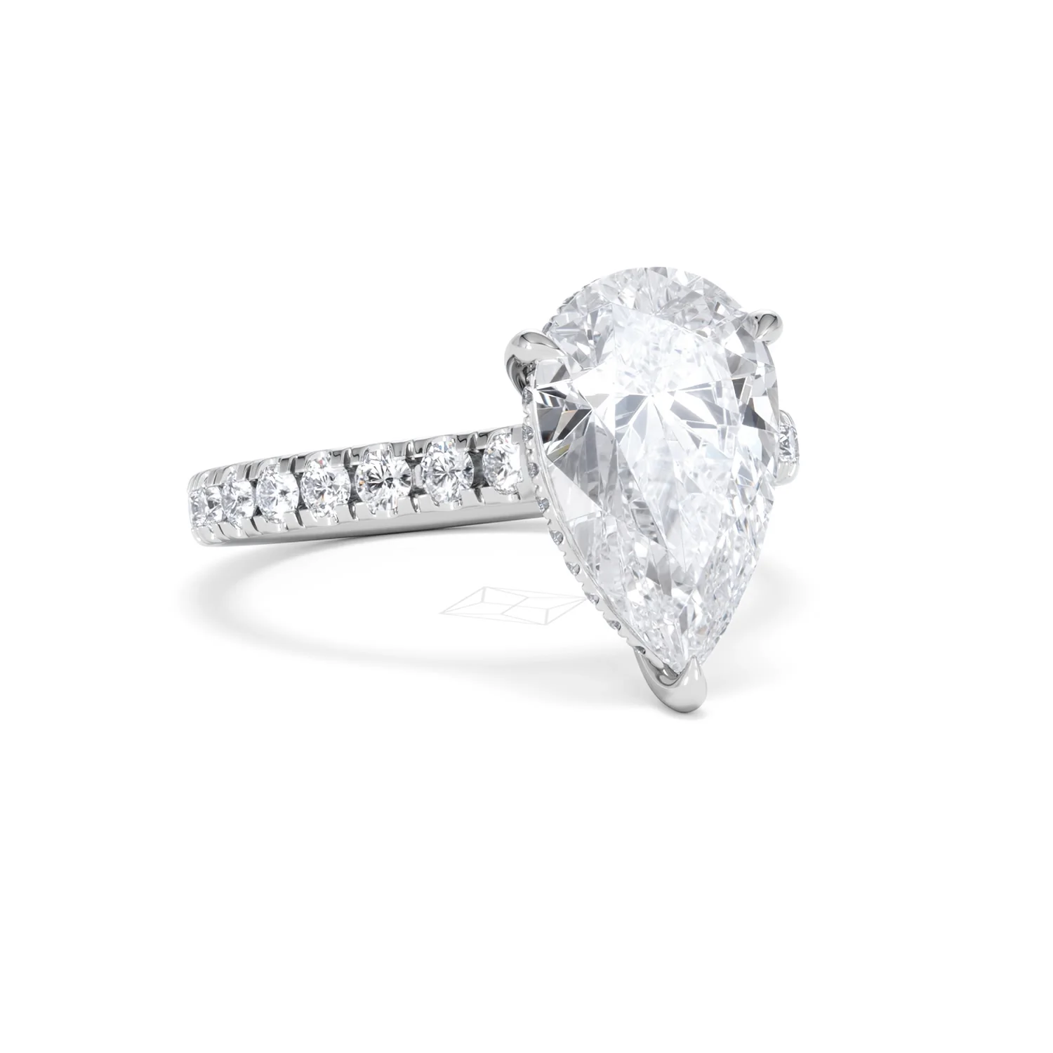 Amora Pear 3.36ct Hidden Halo Lab Diamond Engagement Ring With Side Stones Set in 18K White Gold - Image 13