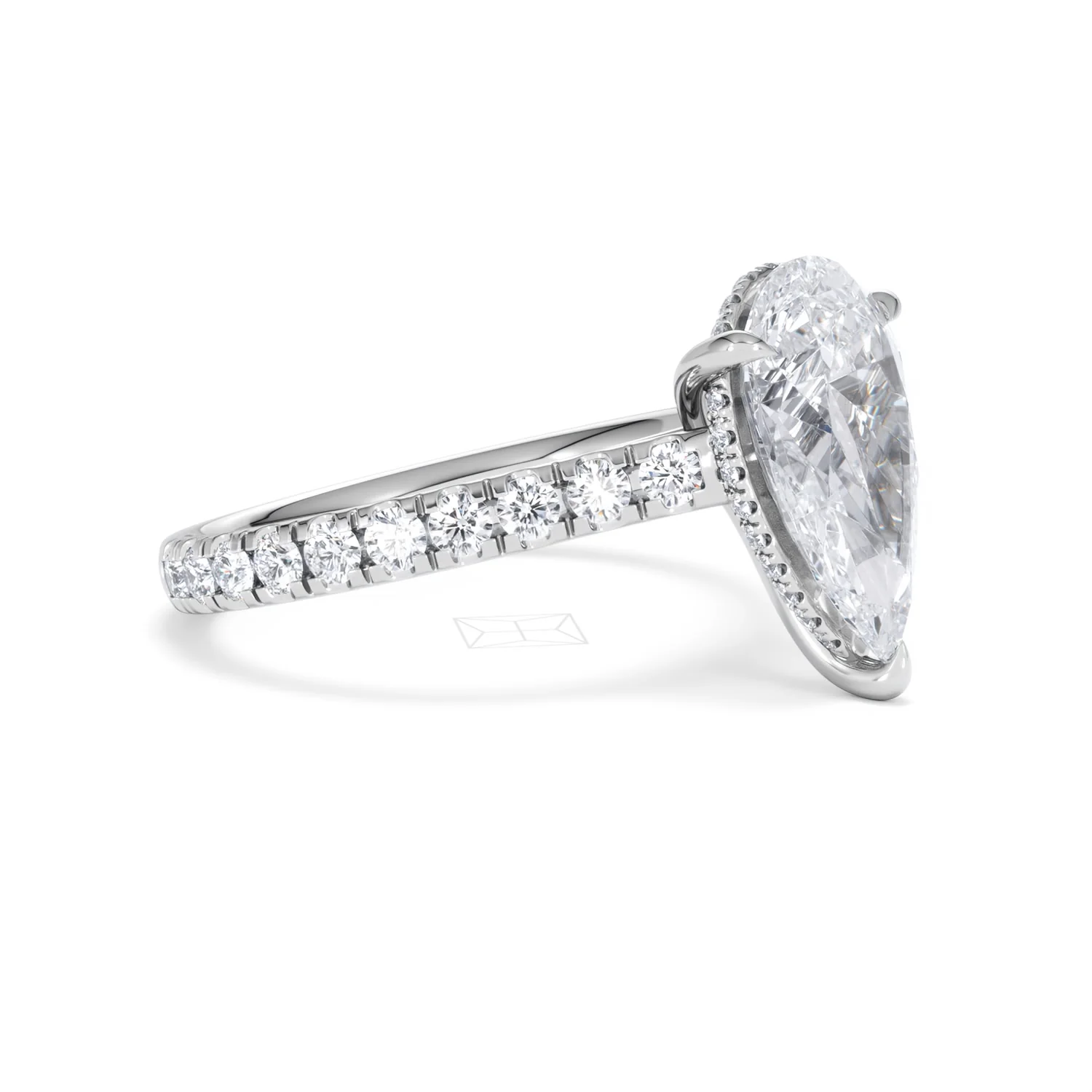 Amora Pear 3.36ct Hidden Halo Lab Diamond Engagement Ring With Side Stones Set in 18K White Gold - Image 20