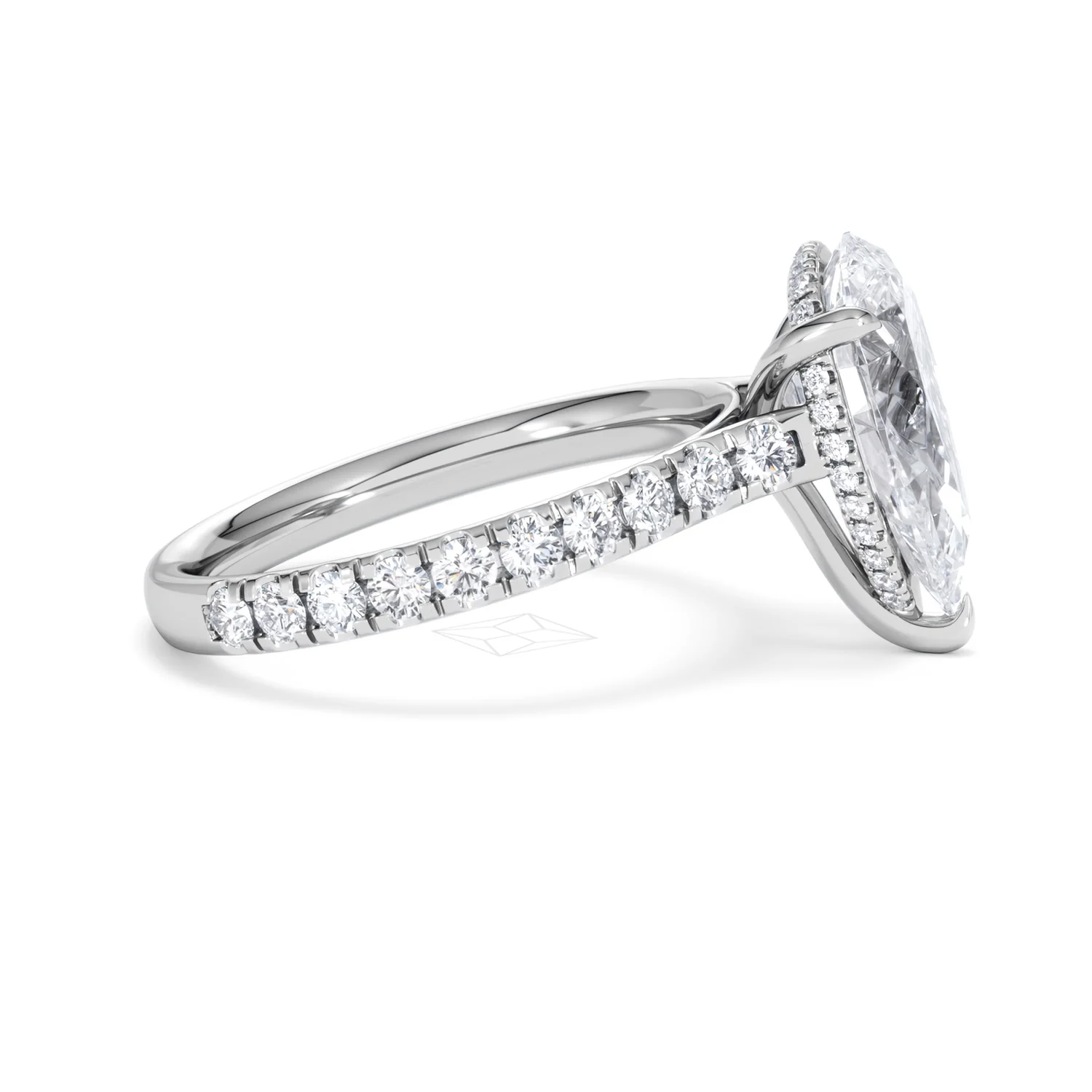Amora Pear 3.36ct Hidden Halo Lab Diamond Engagement Ring With Side Stones Set in 18K White Gold - Image 26