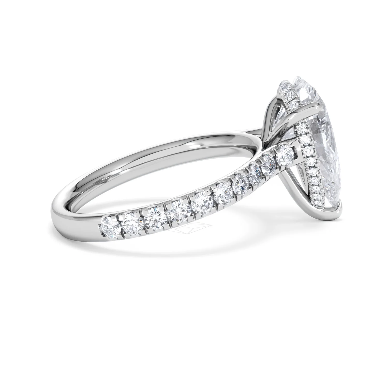 Amora Pear 3.36ct Hidden Halo Lab Diamond Engagement Ring With Side Stones Set in 18K White Gold - Image 30