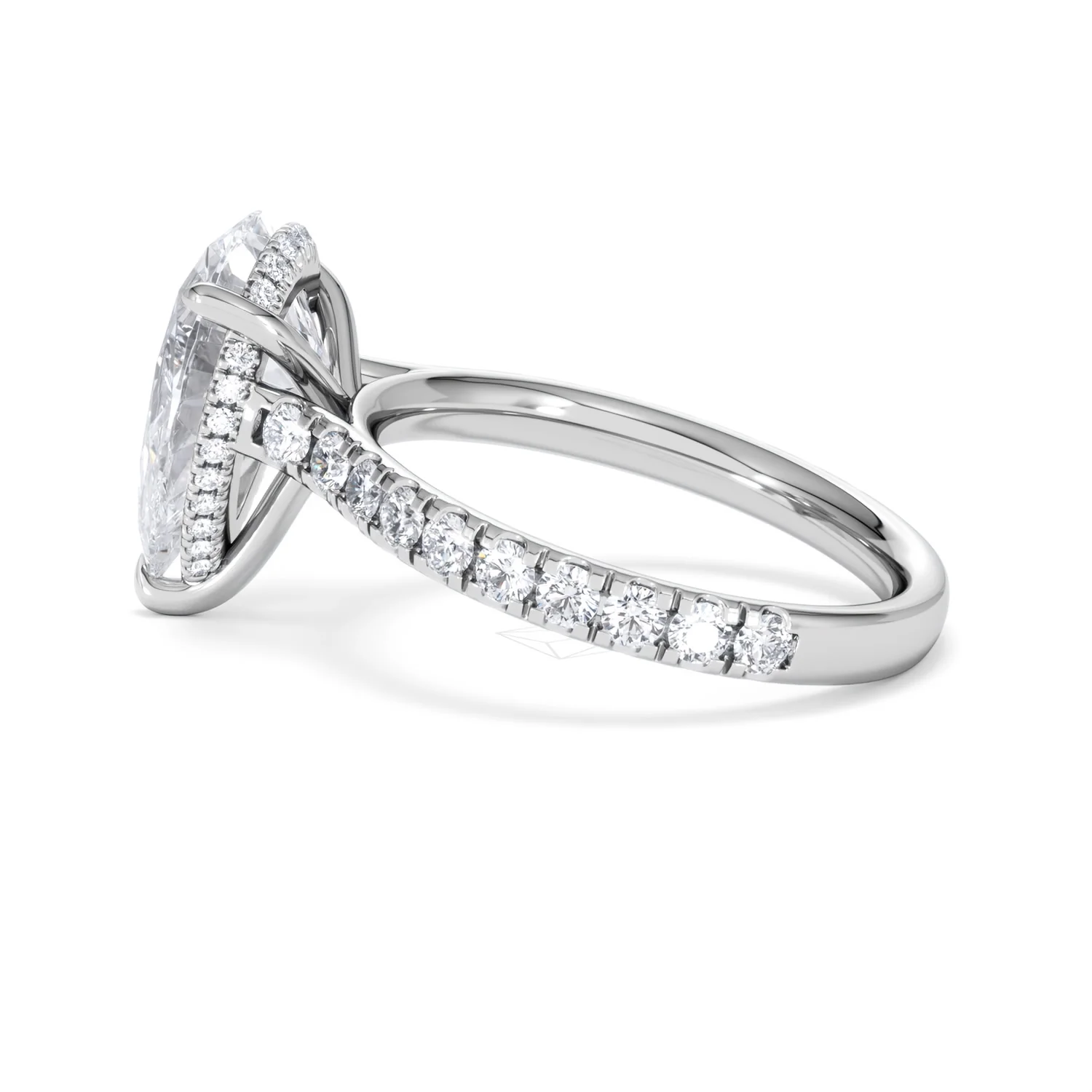 Amora Pear 3.36ct Hidden Halo Lab Diamond Engagement Ring With Side Stones Set in 18K White Gold - Image 65