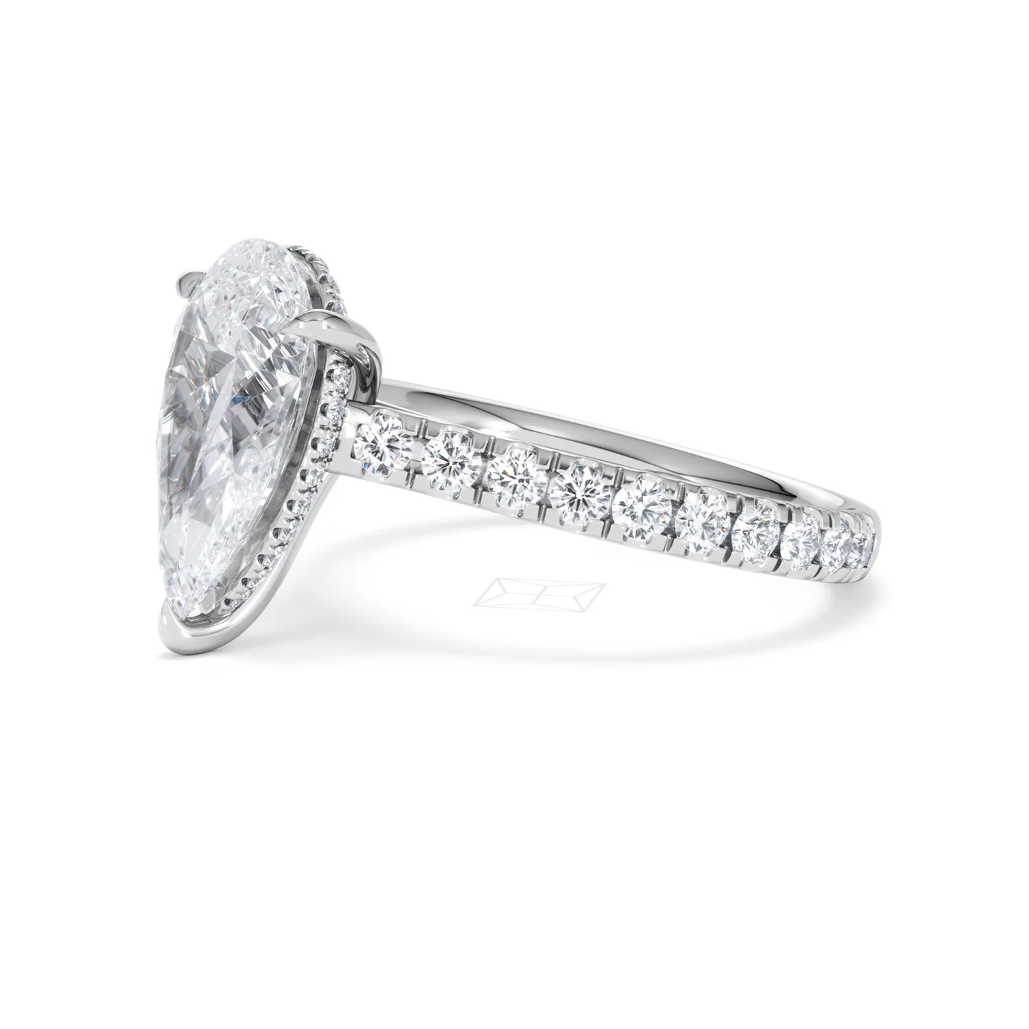 Amora Pear 3.36ct Hidden Halo Lab Diamond Engagement Ring With Side Stones Set in 18K White Gold - Image 75