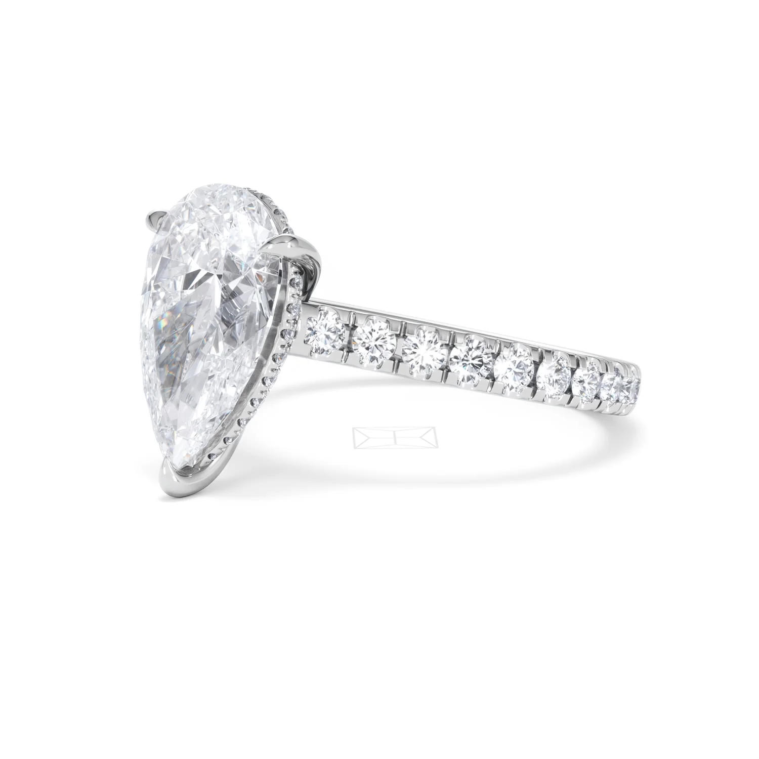 Amora Pear 3.36ct Hidden Halo Lab Diamond Engagement Ring With Side Stones Set in 18K White Gold - Image 78