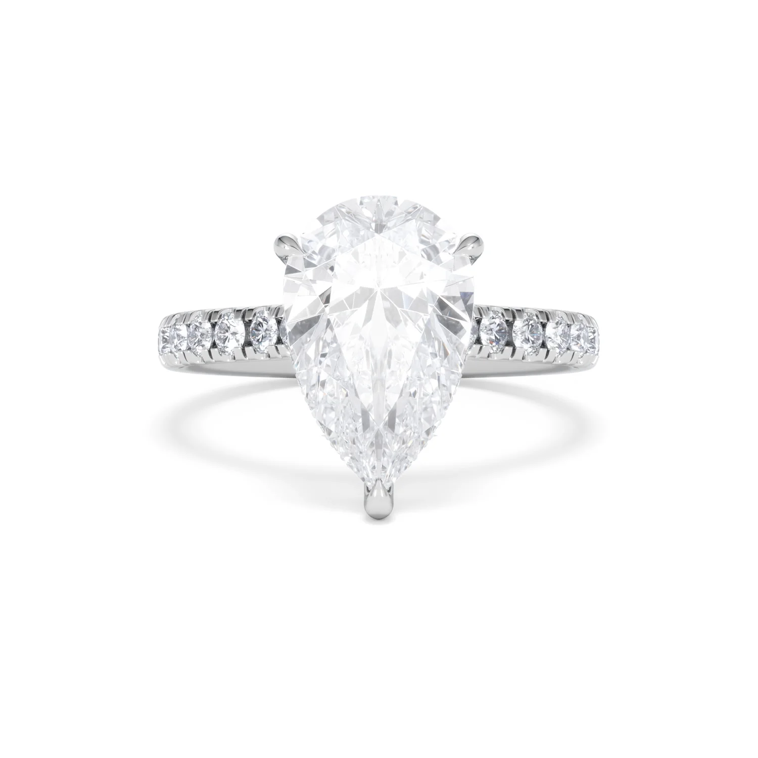 Amora Pear 3.36ct Hidden Halo Lab Diamond Engagement Ring With Side Stones Set in 18K White Gold - Image 8