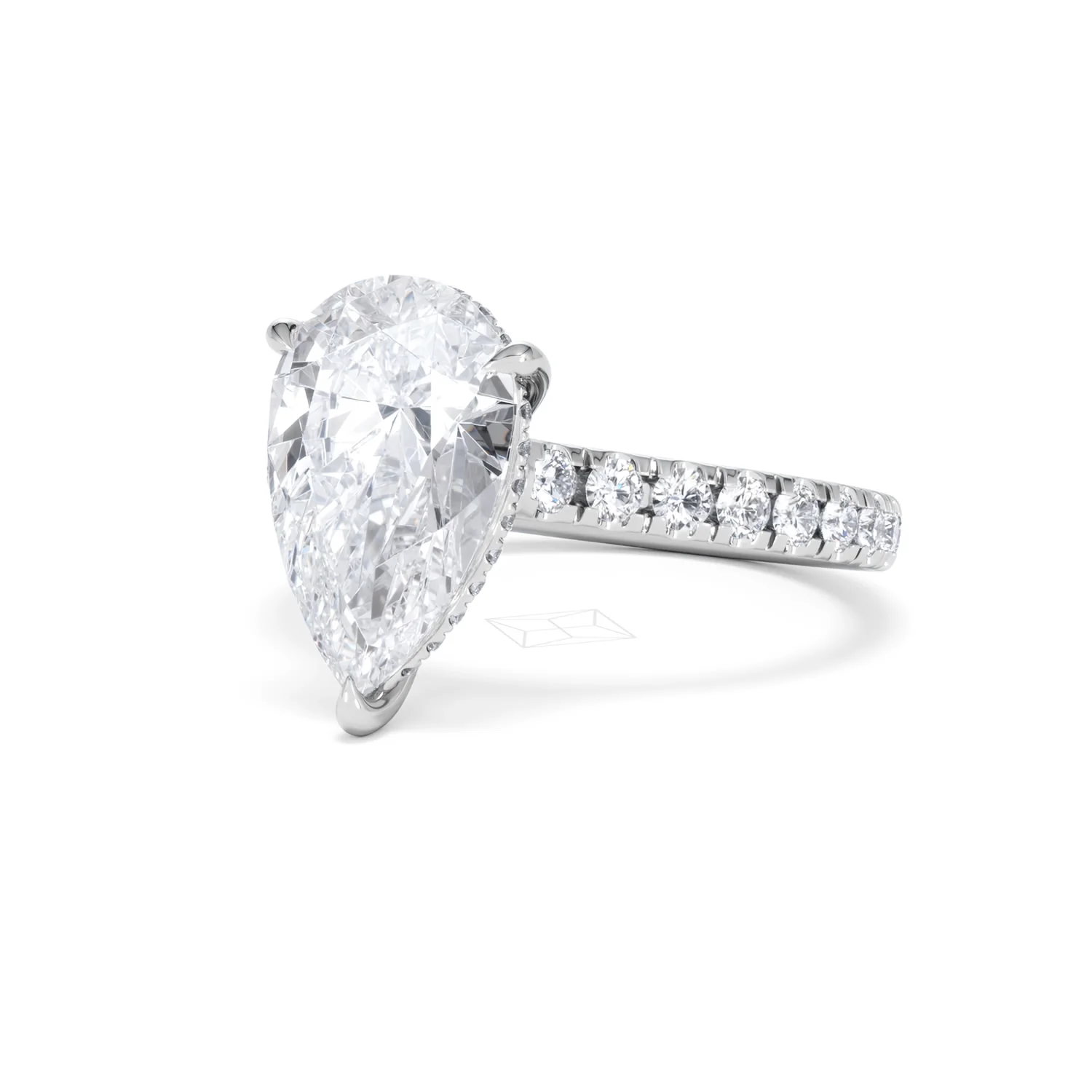 Amora Pear 3.36ct Hidden Halo Lab Diamond Engagement Ring With Side Stones Set in 18K White Gold - Image 82