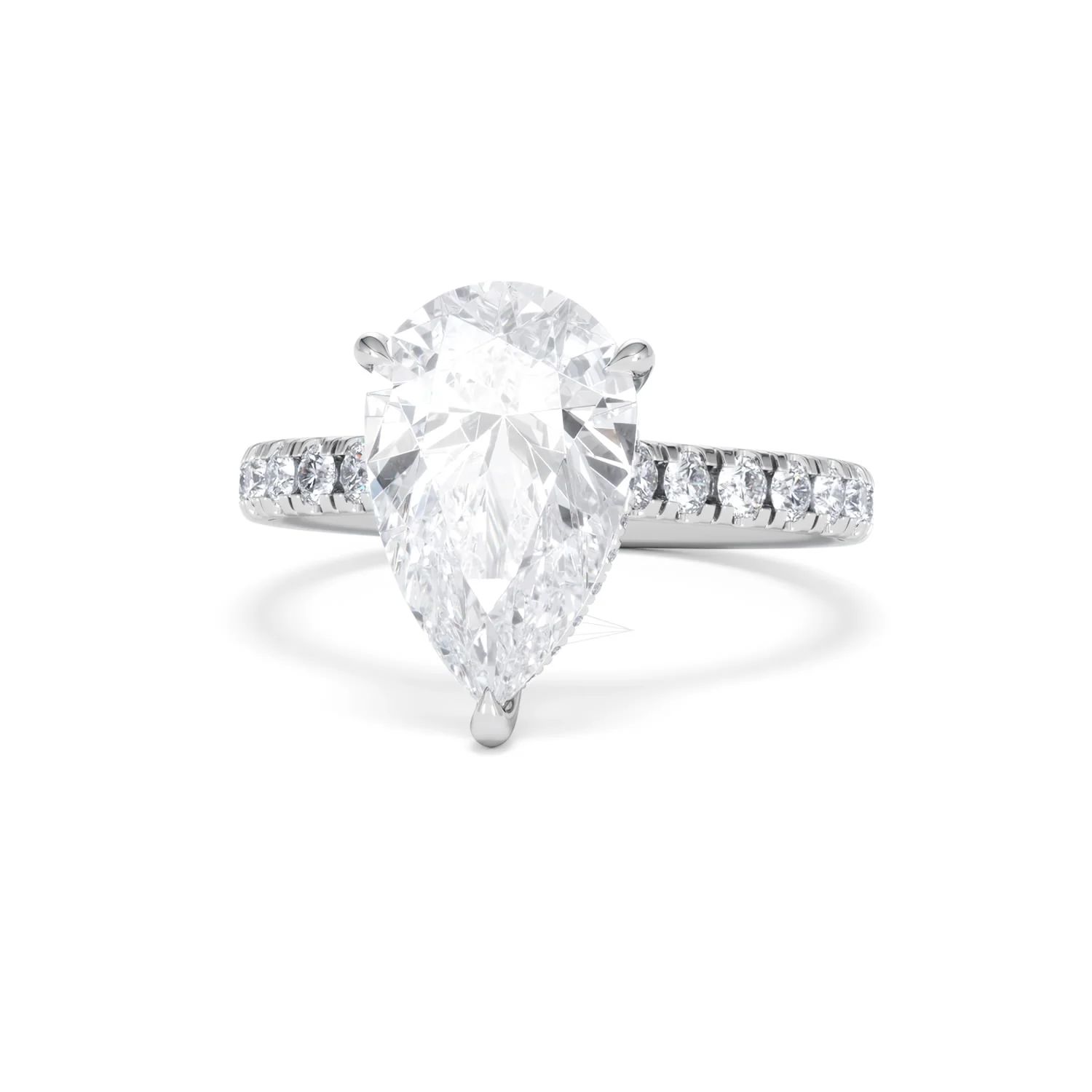 Amora Pear 3.36ct Hidden Halo Lab Diamond Engagement Ring With Side Stones Set in 18K White Gold - Image 86