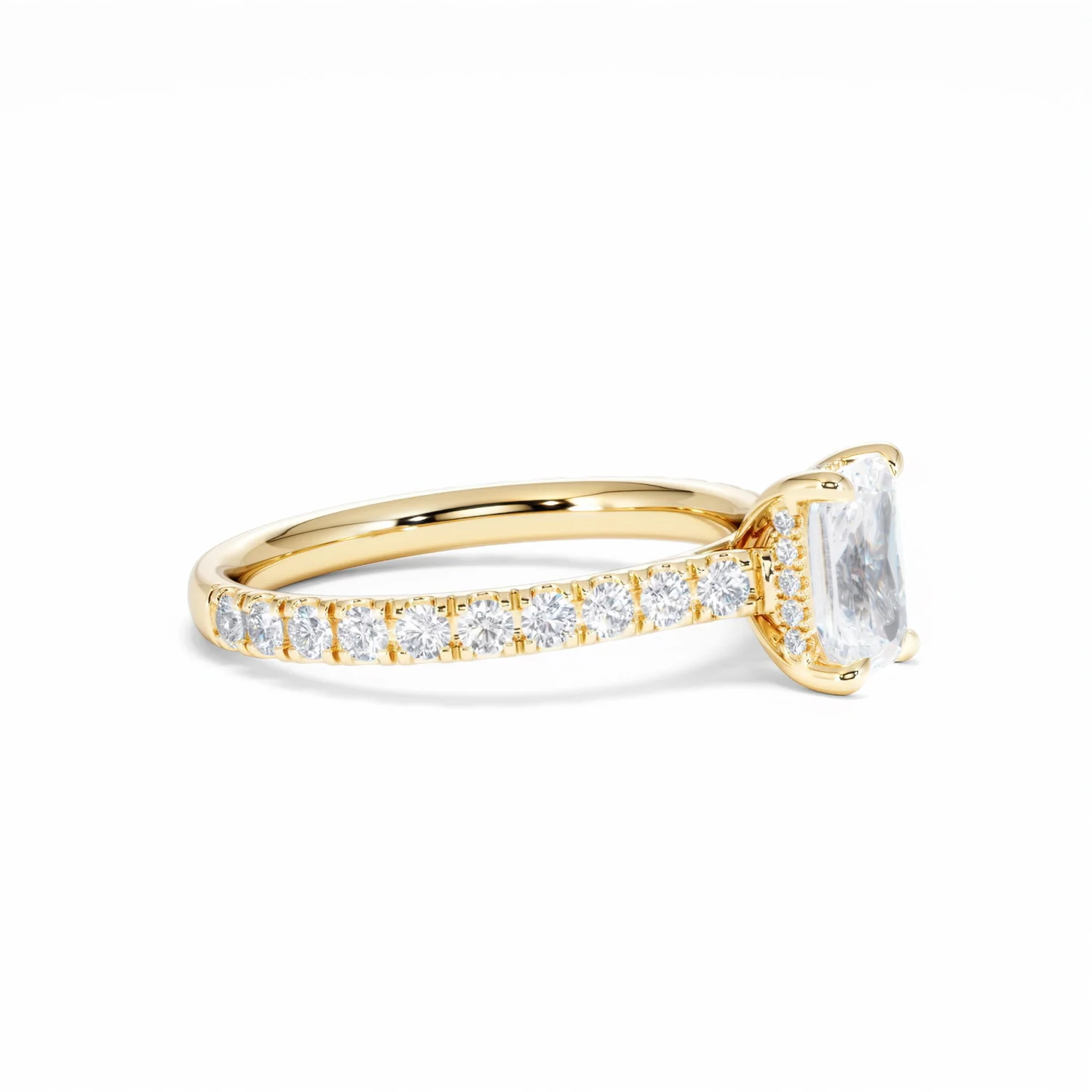 Amora Radiant 1.00ct Hidden Halo Diamond Engagement Ring With Side Stones Set in 18K Gold - Image 24