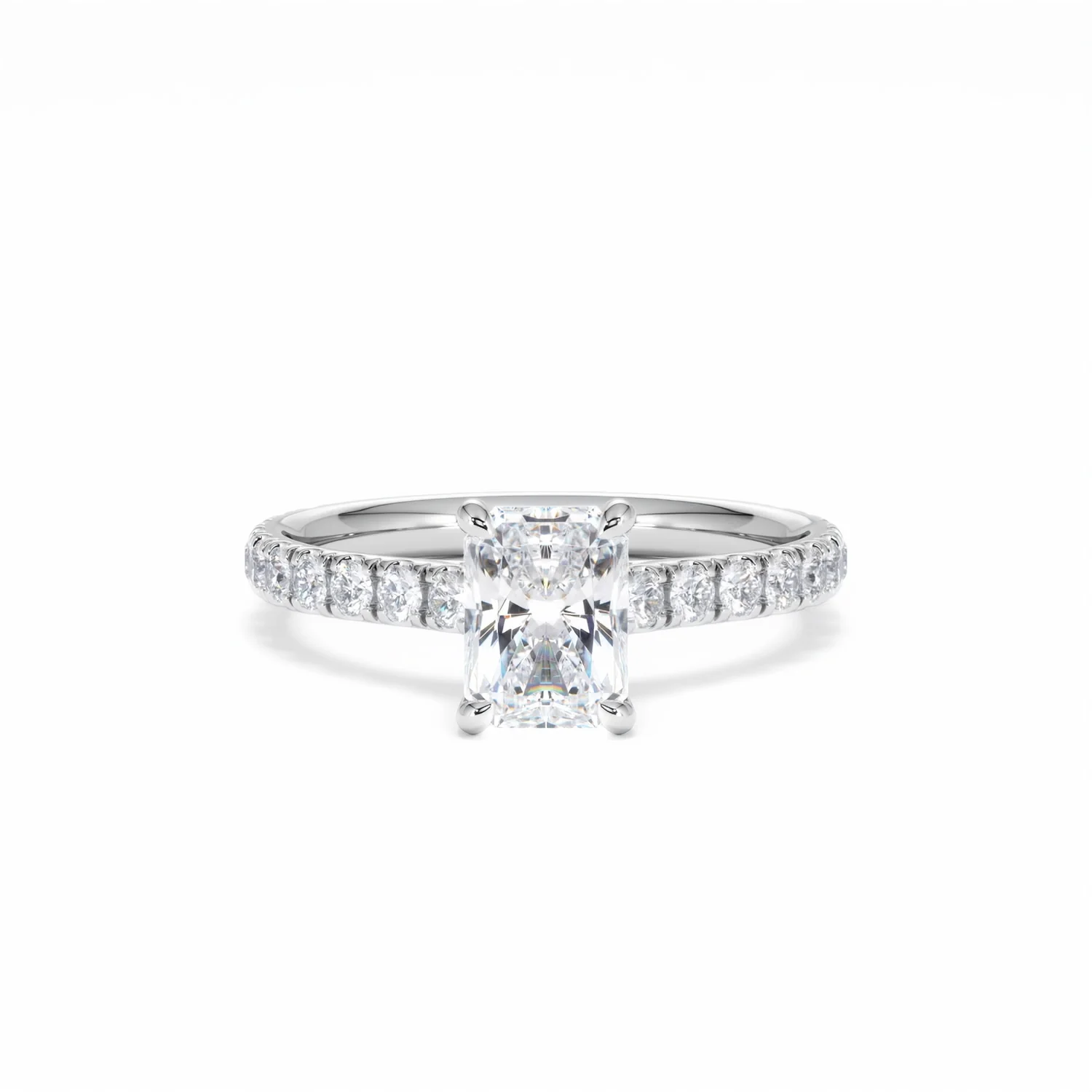 Amora Radiant 1.00ct Hidden Halo Diamond Engagement Ring With Side Stones Set in 18K White Gold - Image 10